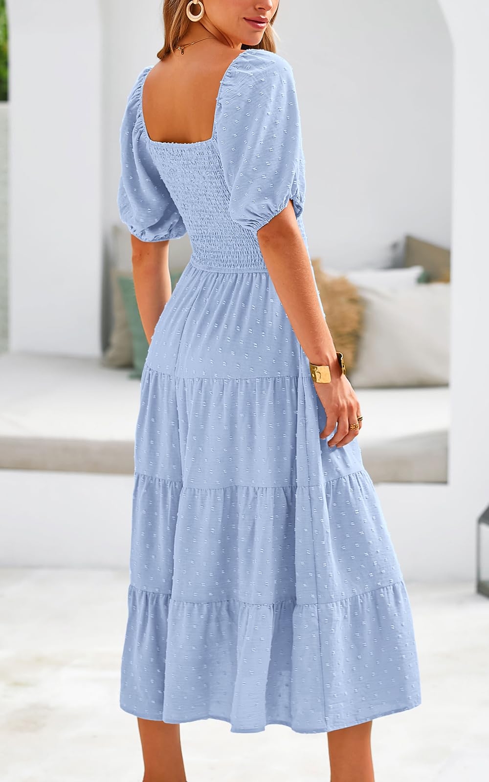 PRETTYGARDEN Women's Floral Chiffon Maxi Dress with Puff Sleeves & V-Neck - Swiss Dot High Waist Tiered Smocked Summer Dress for Beach Vacation, Wedding Guest & Date Night Outfits