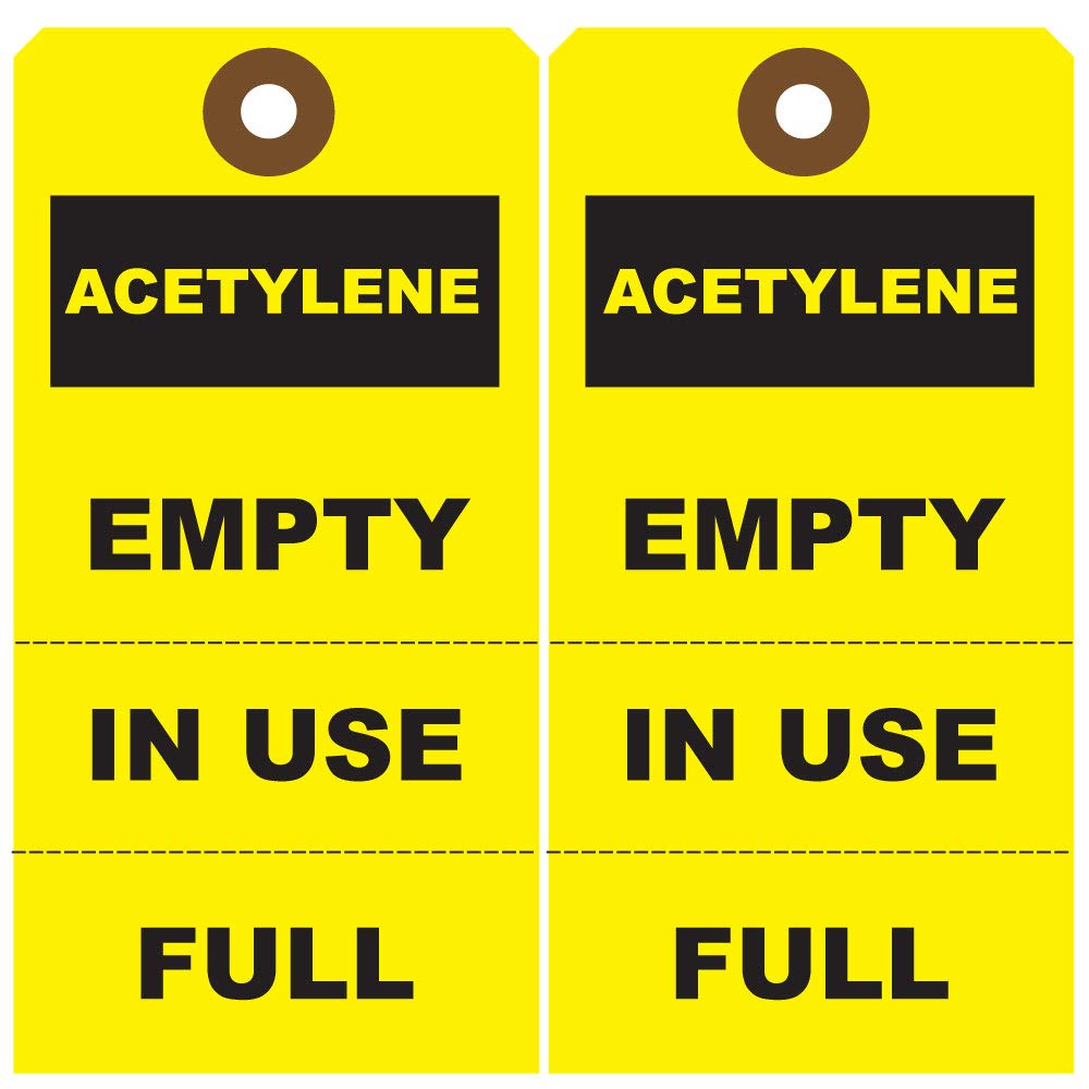 25-Pack Acetylene Gas Cylinder Tags - Full, In Use, Empty Labels for Safe Tank Identification | Industrial & Welding Safety Use