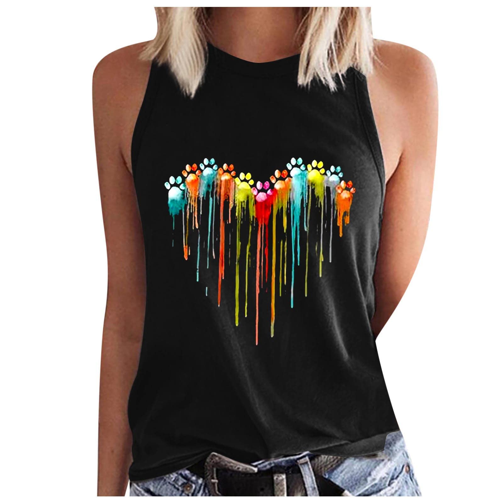 JMLPxx Women's Sleeveless Graphic Printed Tank Top - Casual Round Neck Flowy Tunic Vest Blouse for Summer Outfits, Beach Wear & Street Style Fashion