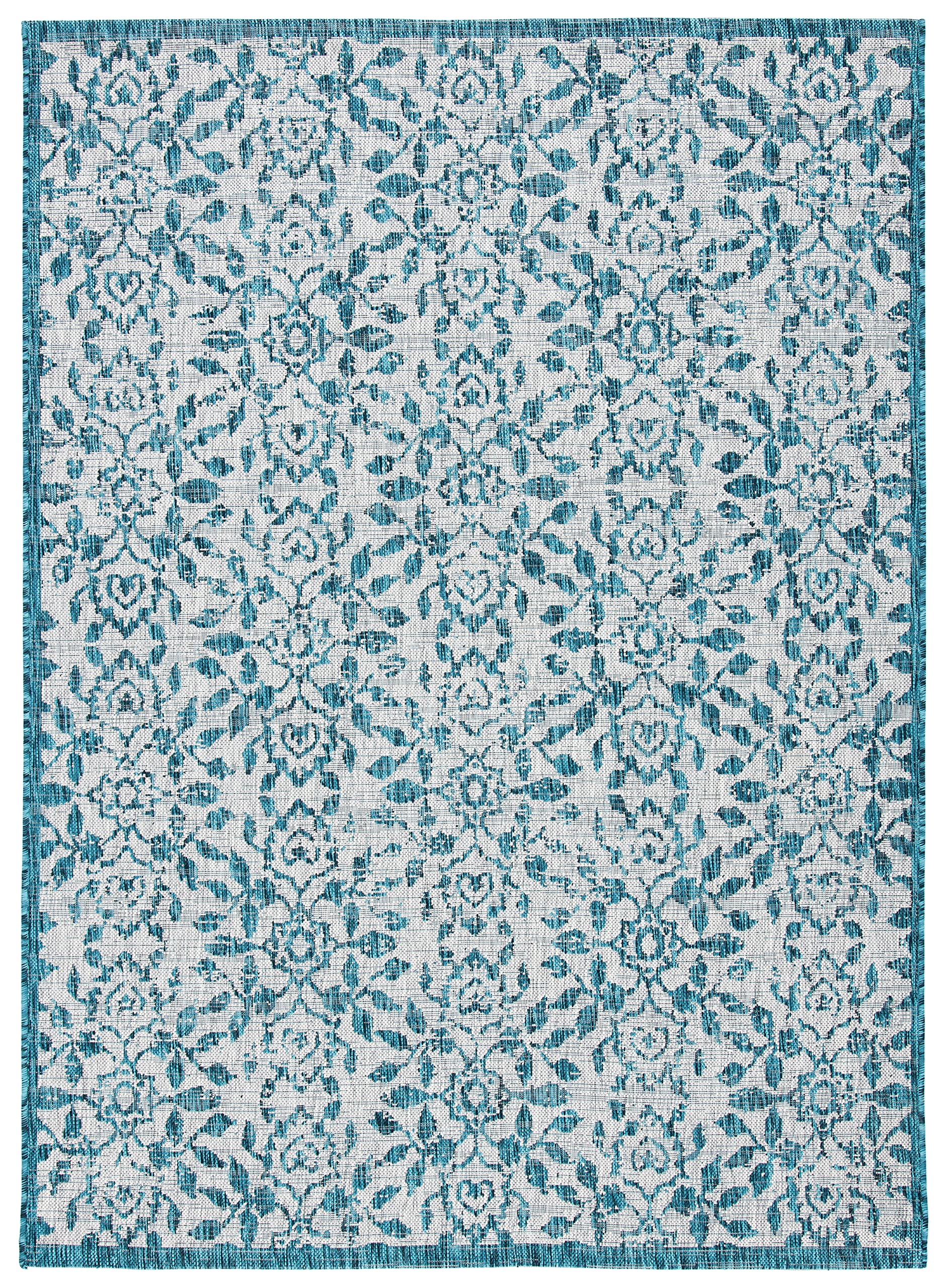 SAFAVIEH Courtyard Collection 9' x 12' Grey/Blue Indoor Outdoor Waterproof Rug - Easy to Clean, Stain Resistant for Patio, Backyard, Mudroom, Deck & Poolside Use