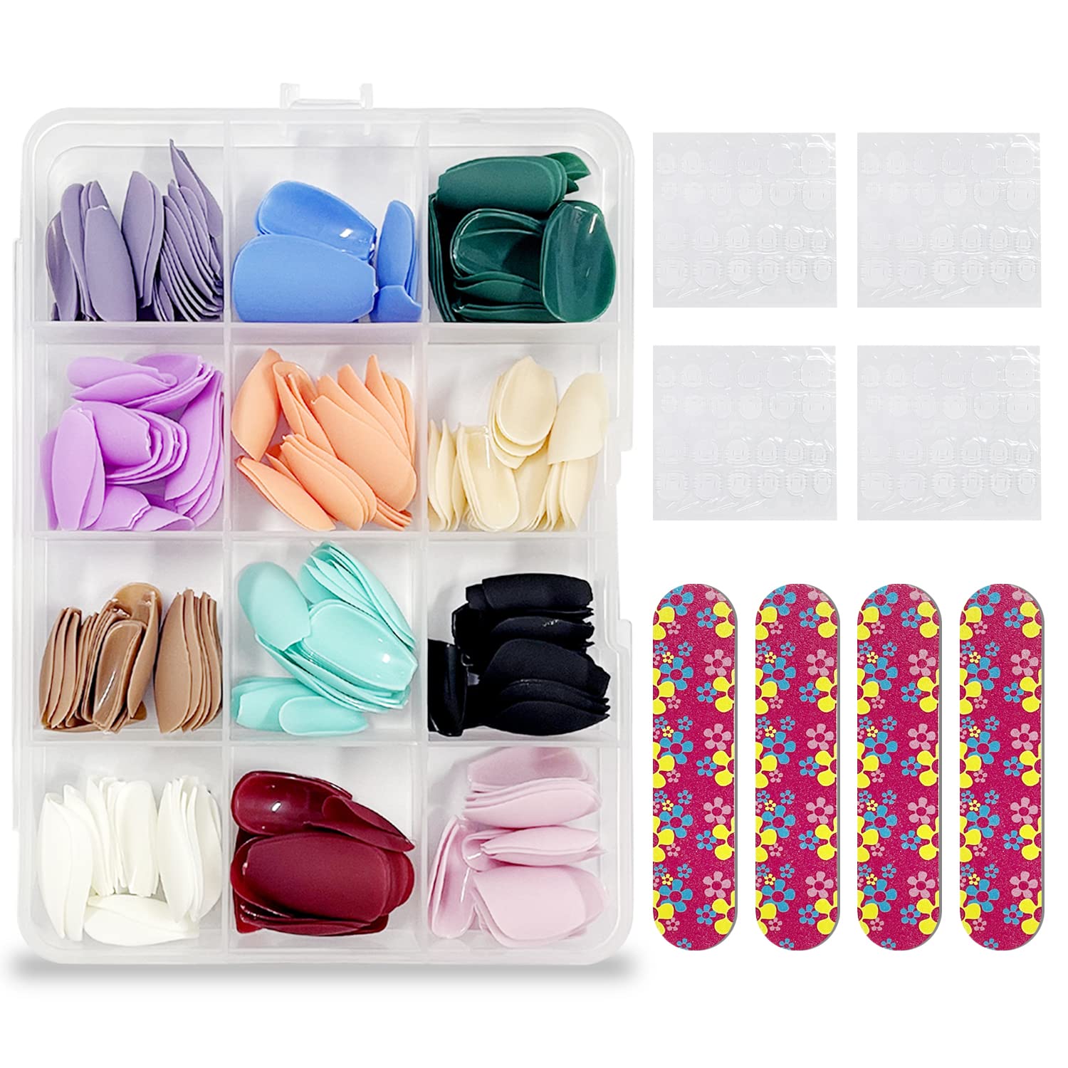 288PCS Frosted Ballet Press On Nails with 4 Sheets Jelly Glue & 4 Double-Sided Nail Files - DIY Full Coverage False Nails Almond Shaped Tips for Manicure, Parties, Weddings & Special Occasions