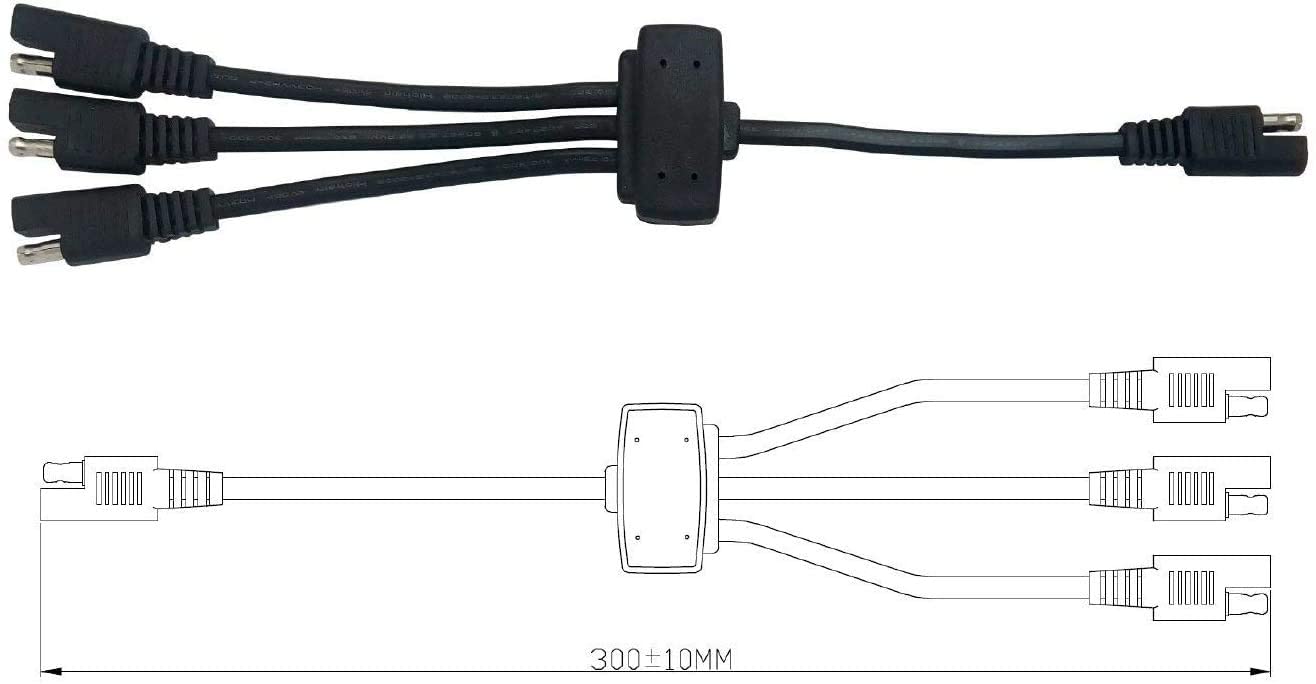 3-in-1 Solar Panel Combiner Extension Wire with SAE Adapters - Expand Solar Charger & Maintainer to 12V Battery - Perfect for RV, Boat, Off-Grid Power Systems & Solar Panel Maintenance