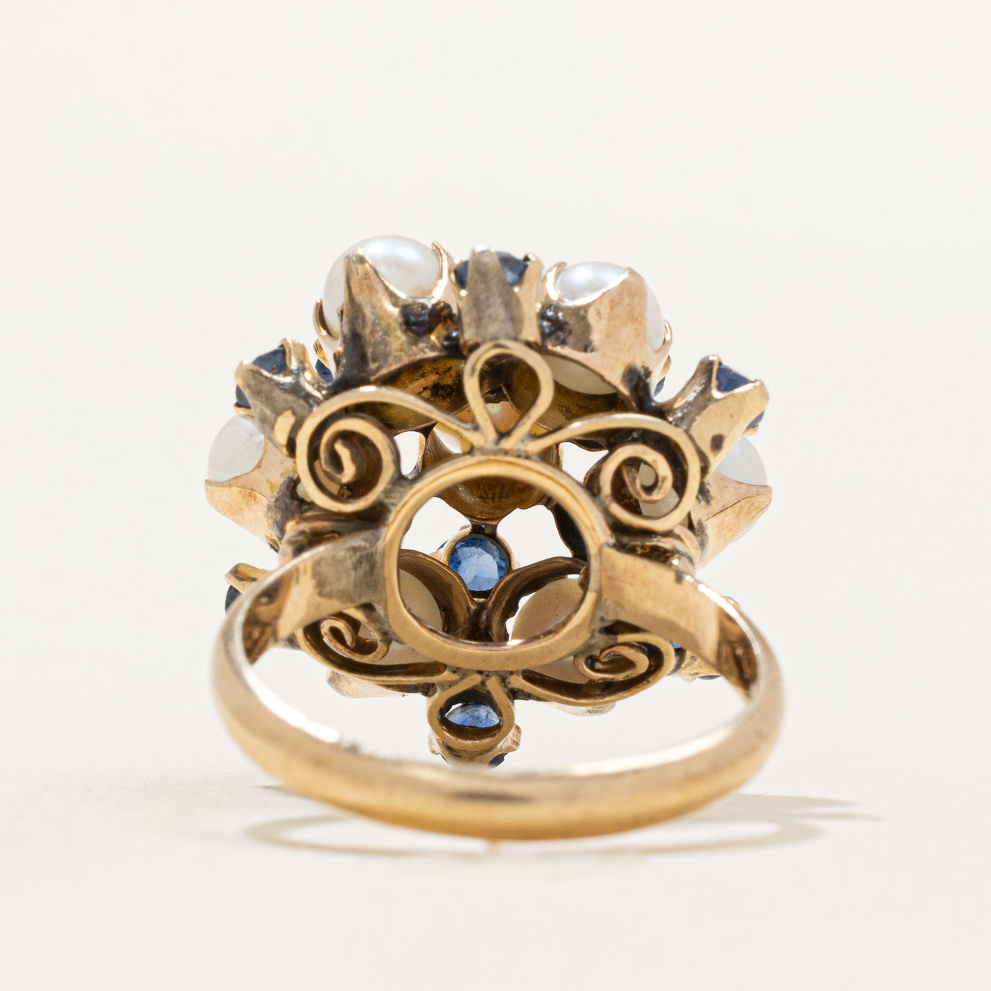 1.00ctw Sapphire & Pearl Cocktail Ring - Size 5.75 - Elegant Statement Jewelry for Evening Parties & Special Occasions