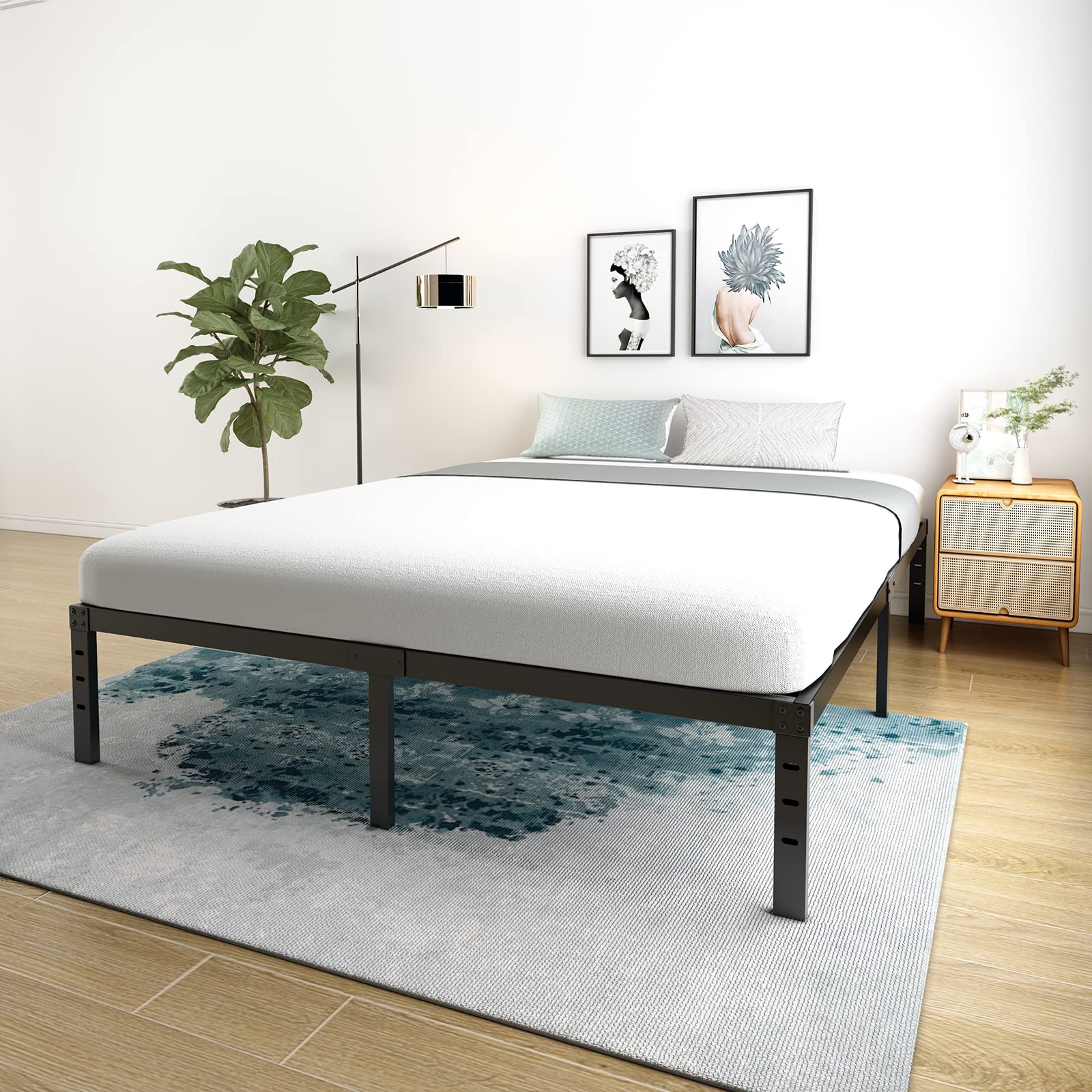 18 Inch Queen Bed Frame Metal - Sturdy Platform Bed Frame Queen Size, No Box Spring Needed, Easy Assembly, Heavy Duty & Noise Free - Perfect for Bedrooms, Guest Rooms & Apartments