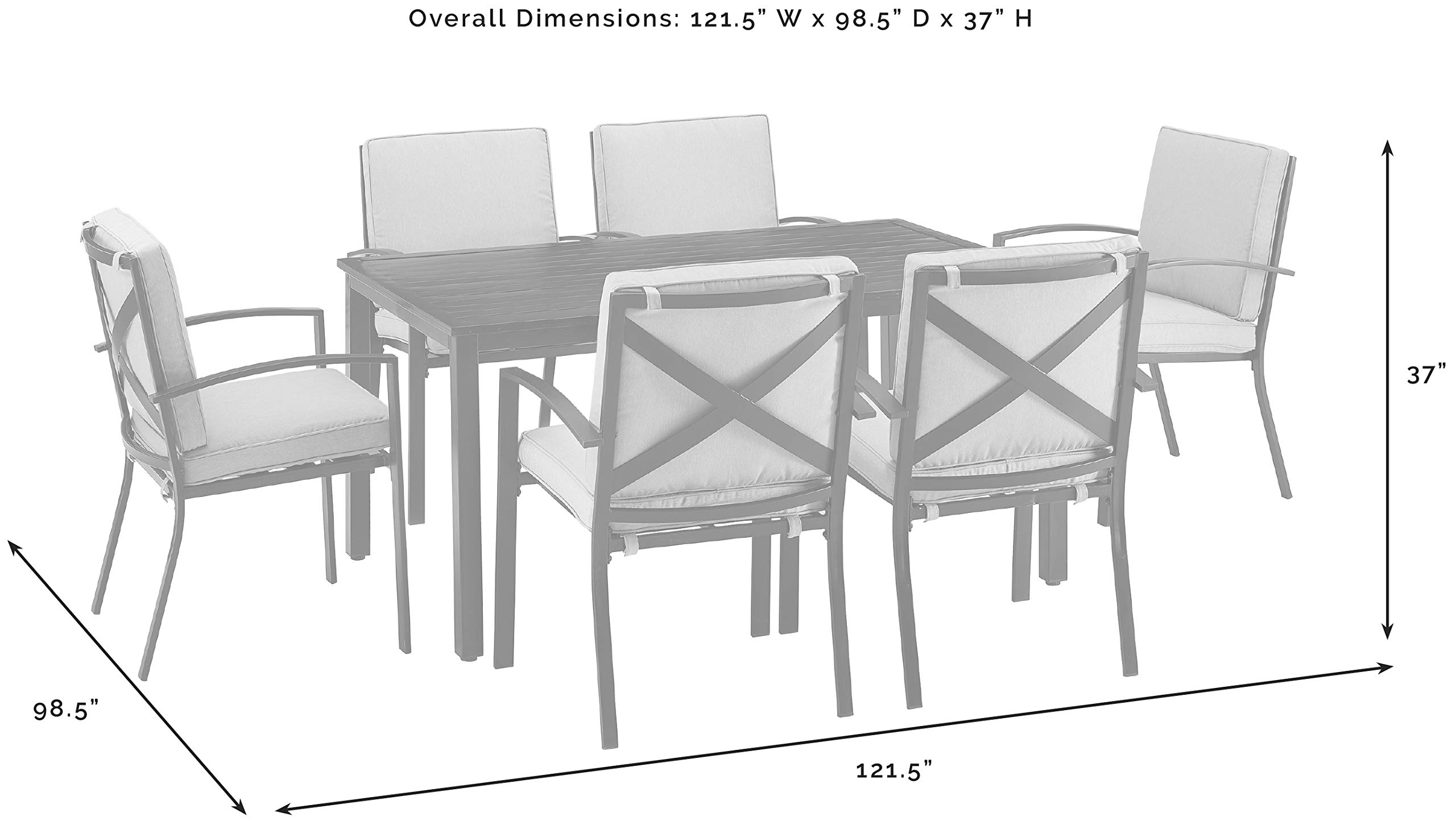 Crosley Kaplan 7-Piece Outdoor Dining Set - Patio Table & 6 Chairs with Oiled Bronze Frame & Mist Cushions - Perfect for Backyard, Deck, Garden & Outdoor Entertaining