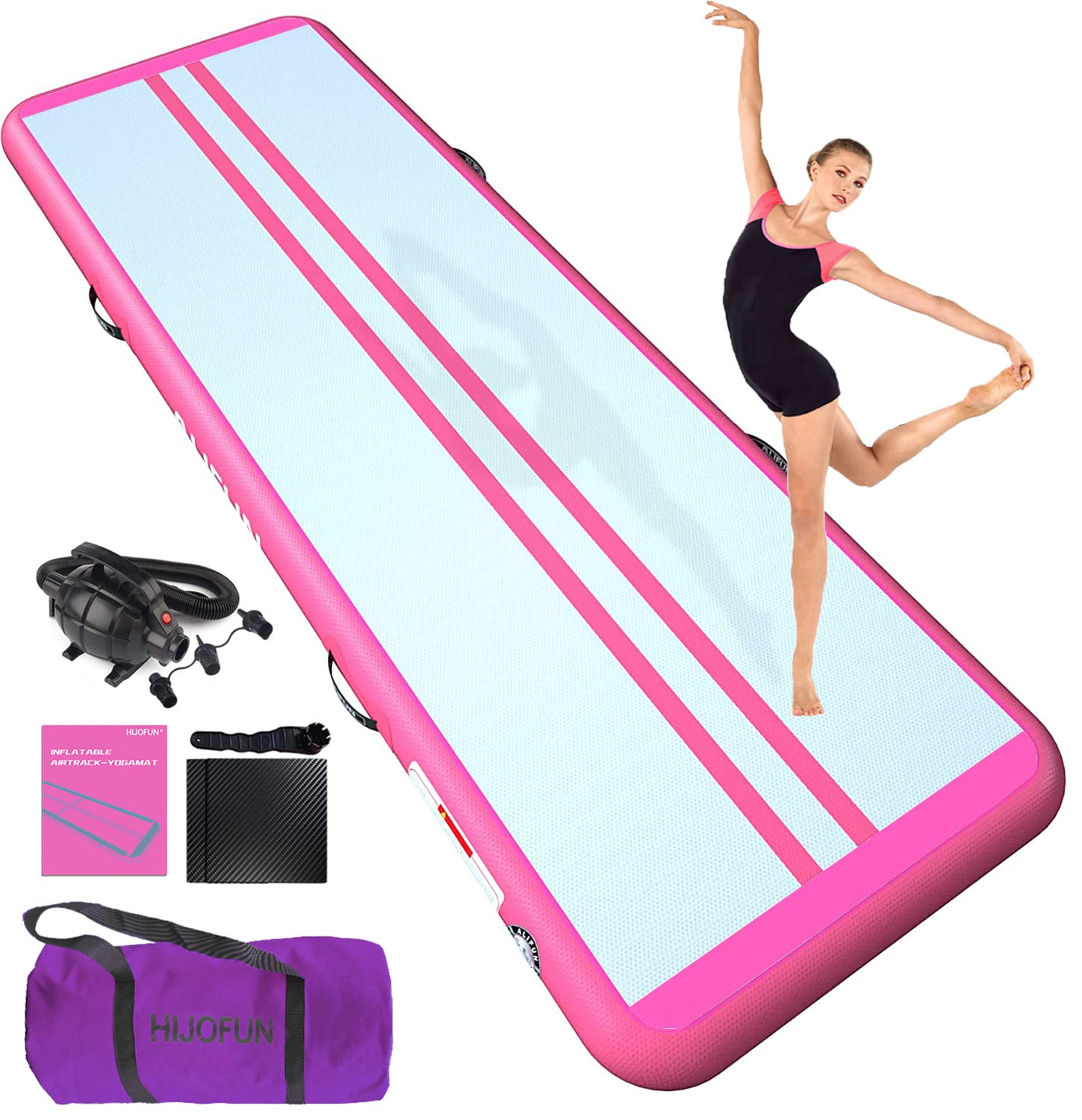 Premium Inflatable Gymnastics Tumbling Mat - 6.6ft to 26ft Length Options, 4/8 Inches Thick, 3.3ft/6.6ft Wide - Air Track Mat for Kids, Home Gym, Yoga & Training - Includes Pump - Perfect for Gymnastics Practice, Fitness Training, Yoga Sessions & Kids Play at Home