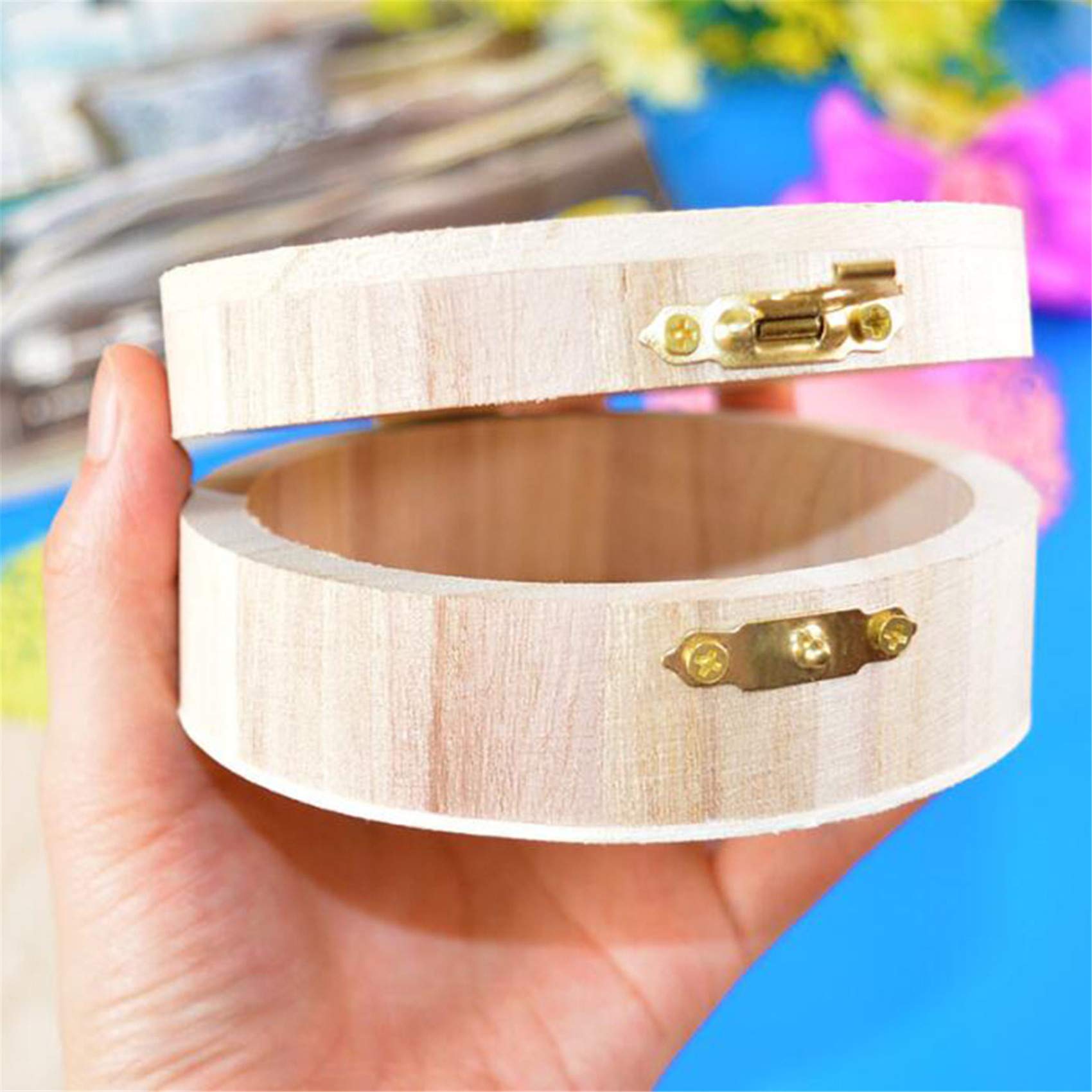 Unfinished Round Wooden Box with Lid - DIY Craft Storage, Home Decor, Jewelry Organizer, Gift Box for Wedding, Birthday & Photo Keepsakes (Natural Wood)