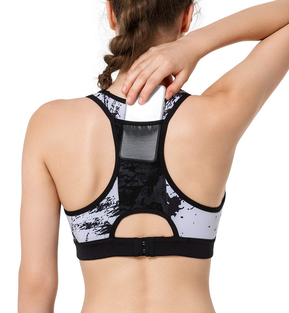 Yvette Women's High Impact Sports Bra with Back Pocket - Racerback Workout Bra for Running, Gym & High-Intensity Training