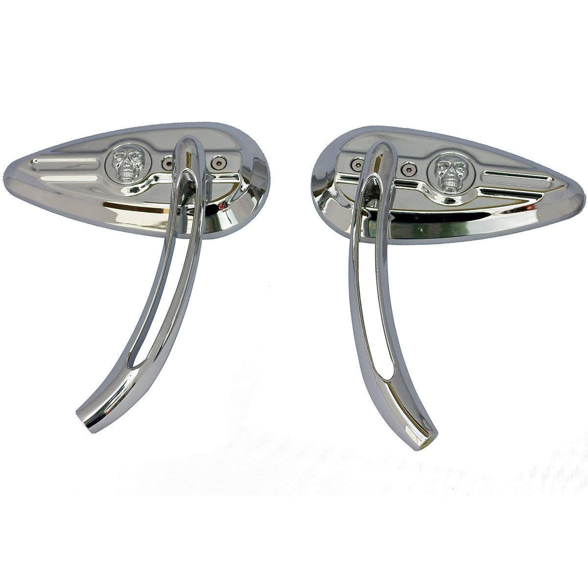 3D CNC Skull TearDrop Motorcycle Mirrors for Harley-Davidson Fatboy EFI FLSTFI 1999 - Black Chrome Finish - Left & Right Side Replacement - Enhances Visibility & Style for Cruiser Bikes