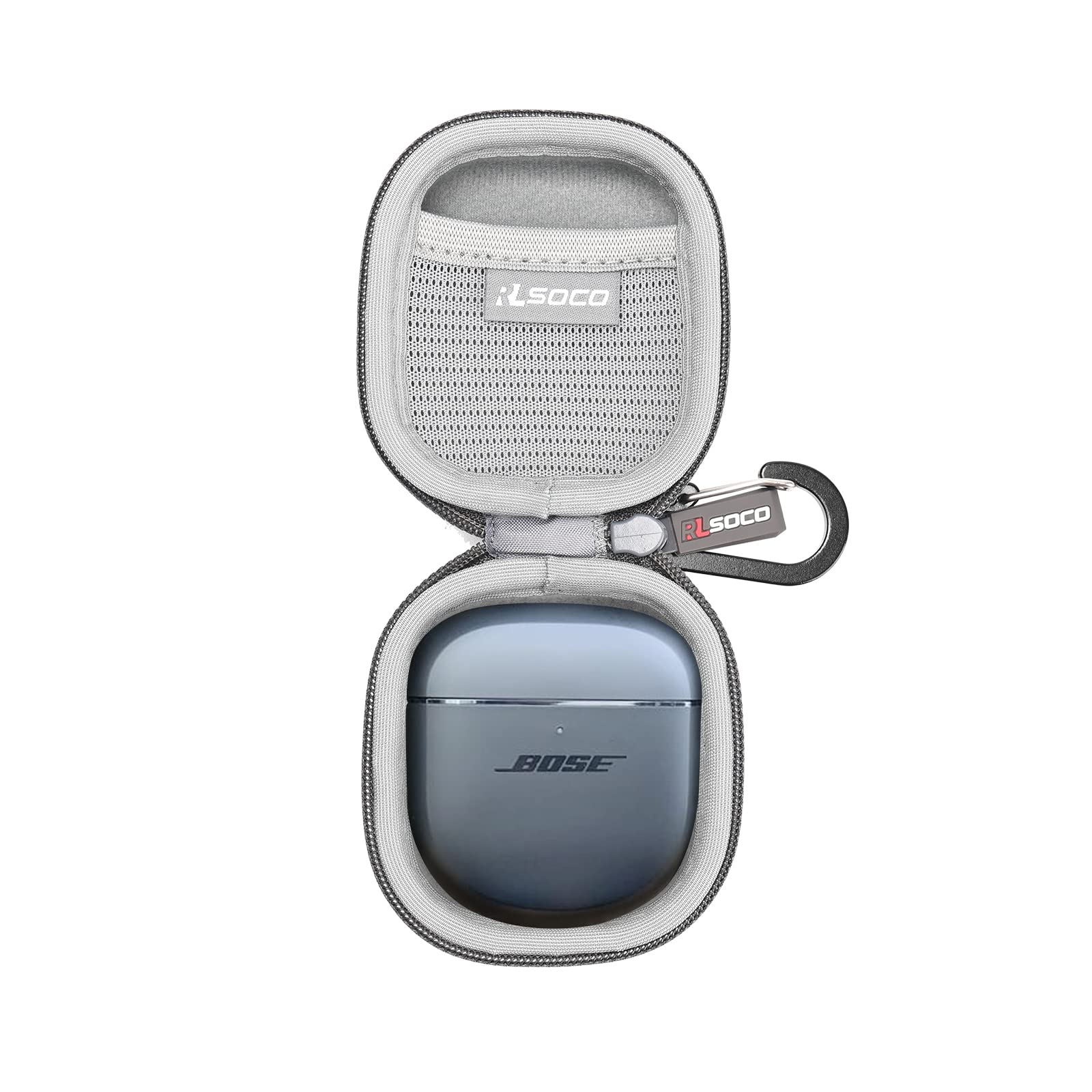 Premium RLSOCO Protective Case for Bose QuietComfort Earbuds II & Ultra - Shockproof Cover with Carabiner (Grey) | Travel, Gym & Outdoor Use