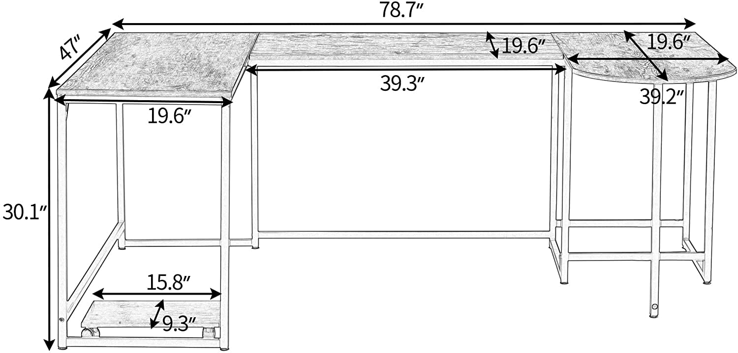 Ergonomic U-Shaped Computer Desk with CPU Stand - 78.7
