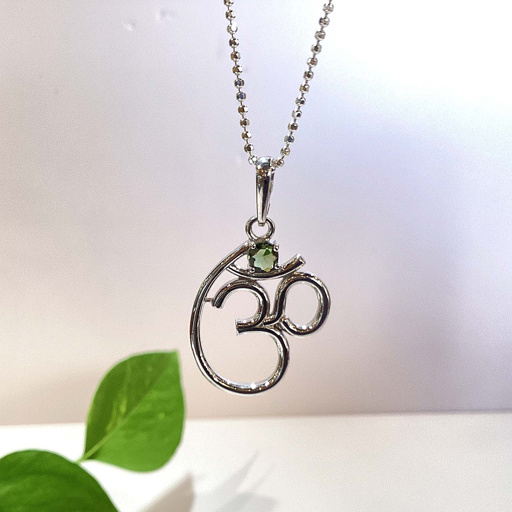 Genuine Moldavite Faceted Om Pendant with 20