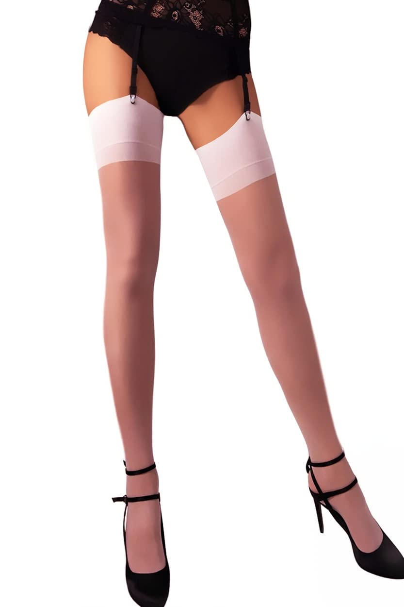 Elegant Women's Thigh High Stockings with Plain Top - Classic Garter Belt Compatible Hosiery - Made in EU - Perfect for Date Nights, Office Wear & Special Occasions