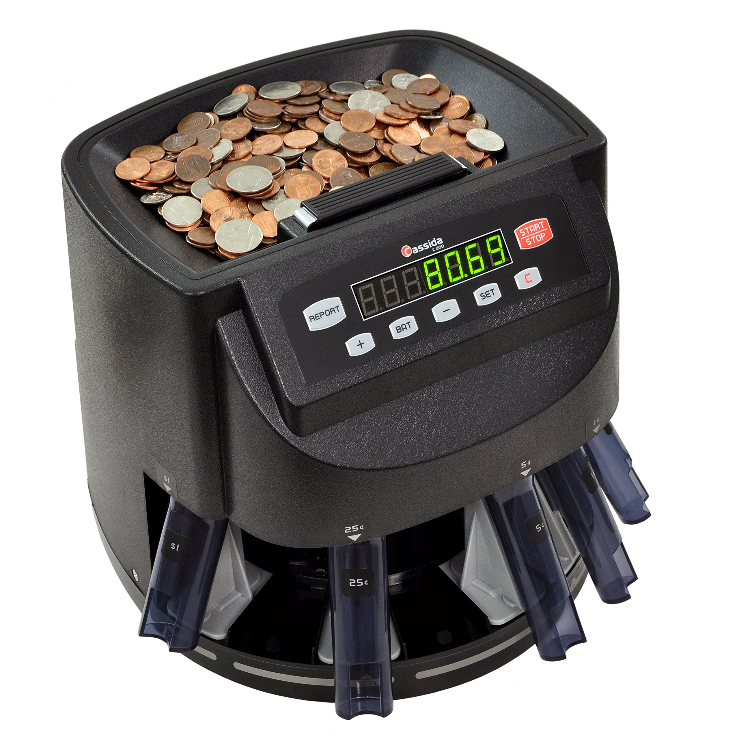 Cassida C200 Digital Coin Sorter and Counter Machine with Rolling Function - Perfect for Banks, Retail Stores, and Small Business Cash Management