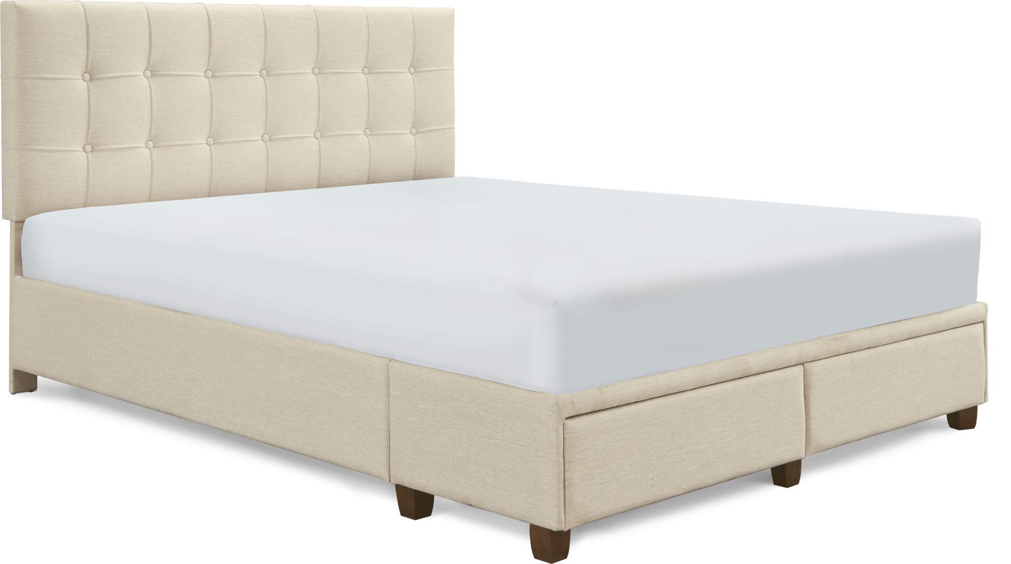 ClickDecor Edmond Queen Size Bed Frame with Storage - Modern Adjustable Height Headboard & Soft Fabric Upholstery in Beige | Perfect for Small Bedrooms & Guest Rooms with Storage Needs