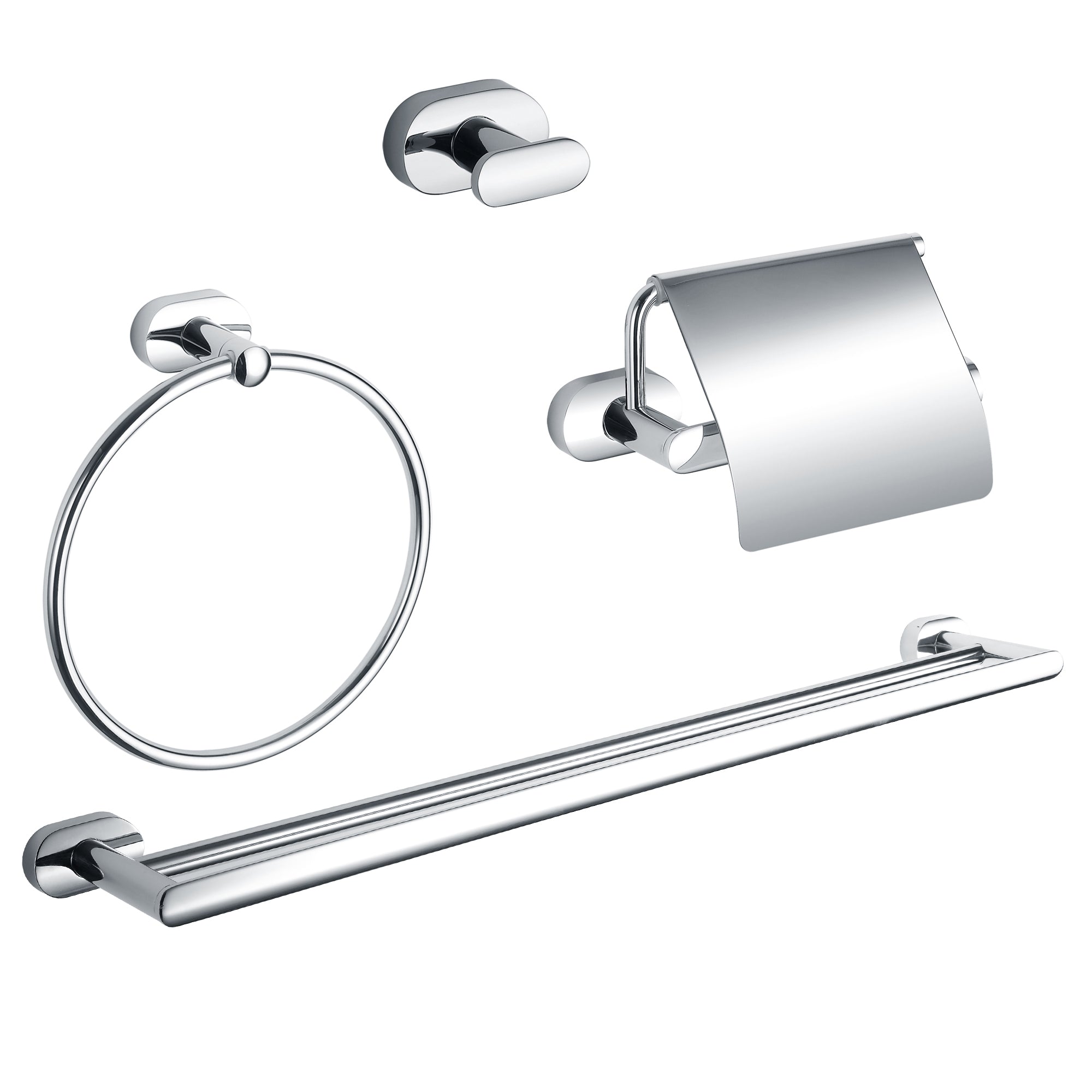 Chrome Aria 4-Piece Bathroom Accessory Set - Modern Towel Bar, Robe Hook, Toilet Paper Holder & Shelf - Perfect for Home, Hotel & Spa Decor
