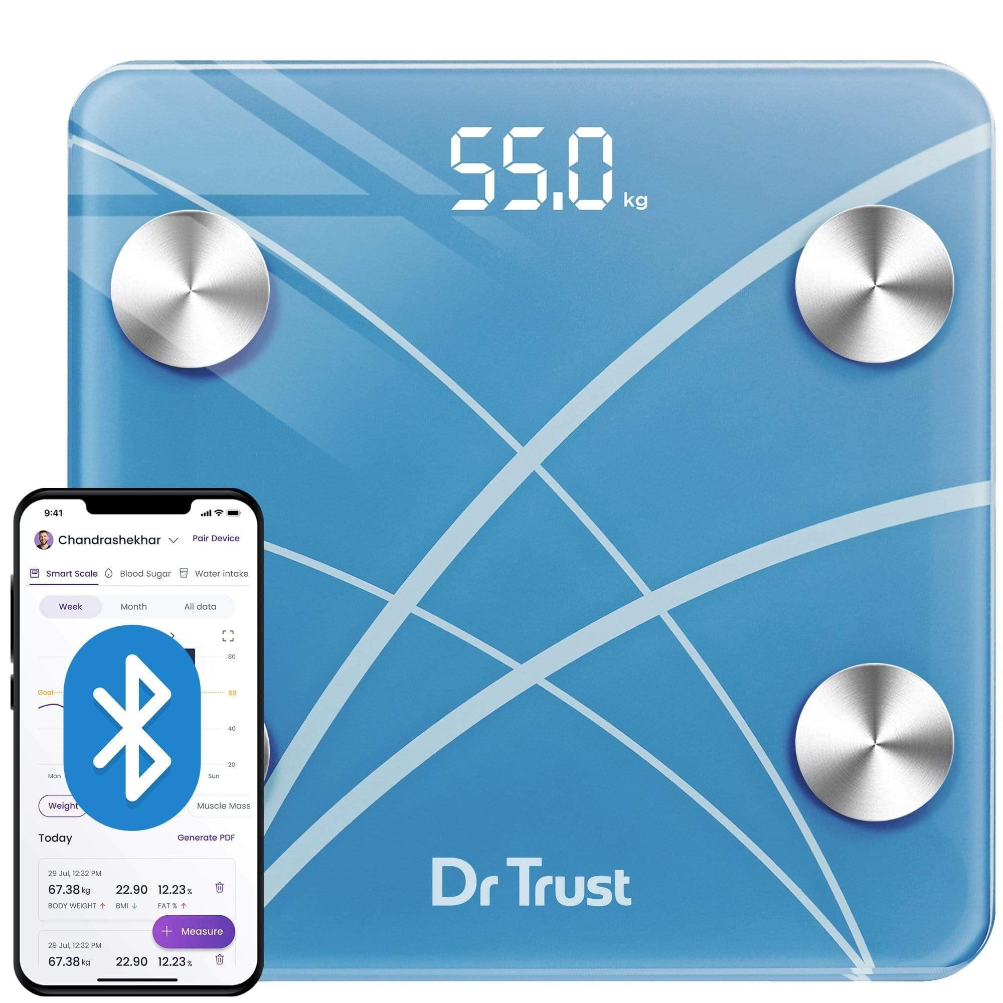 Dr Trust USA 519 Smart Digital Body Fat Scale with BMI, Weight, Muscle & Water Percentage - Accurate Bluetooth Body Composition Analyzer for Home Gym & Health Tracking