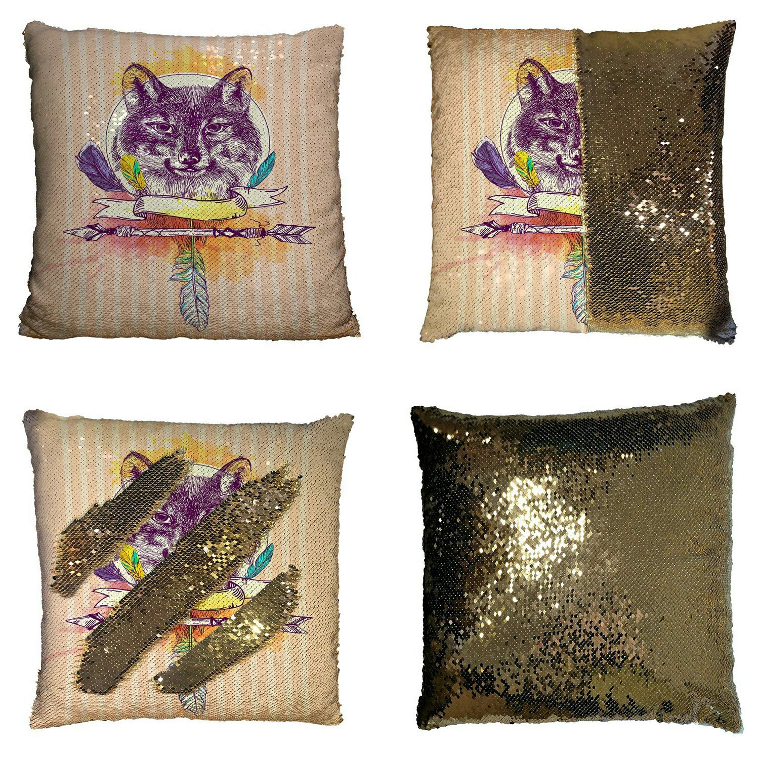 Boho Wolf Portrait Pillow Cover 20x30 Inch - Aesthetic Home Decor Cushion Case for Living Room, Bedroom & Dorm (Perfect for Bohemian, Nature & Animal Lovers)