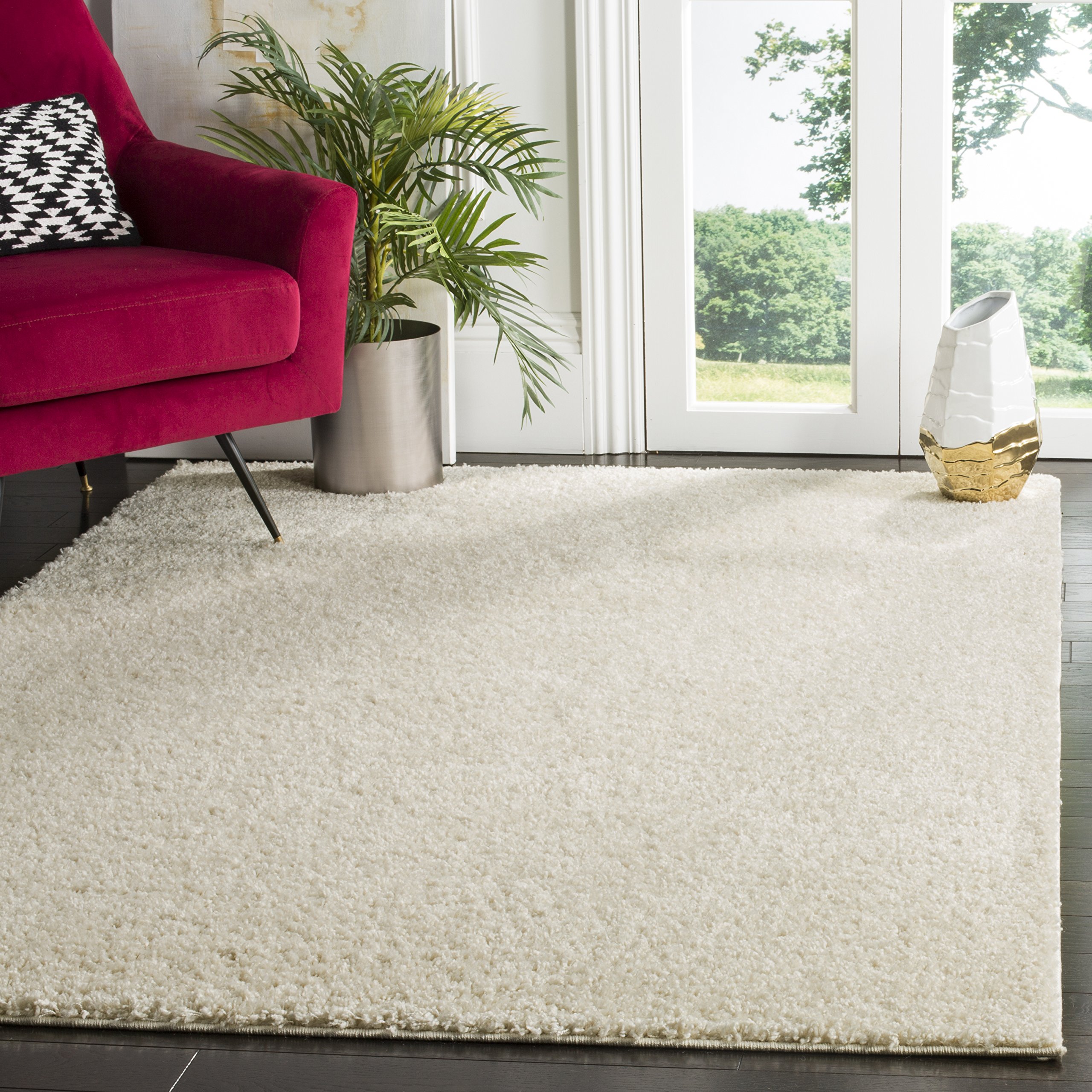 SAFAVIEH Arizona Shag Collection 9' x 12' Cream ASG820A Solid Non-Shedding Plush Area Rug - 1.6-inch Thick Soft Shaggy Carpet for Living Room, Bedroom, Dining Room & Entryway | Perfect for Cozy Home Decor & High-Traffic Areas