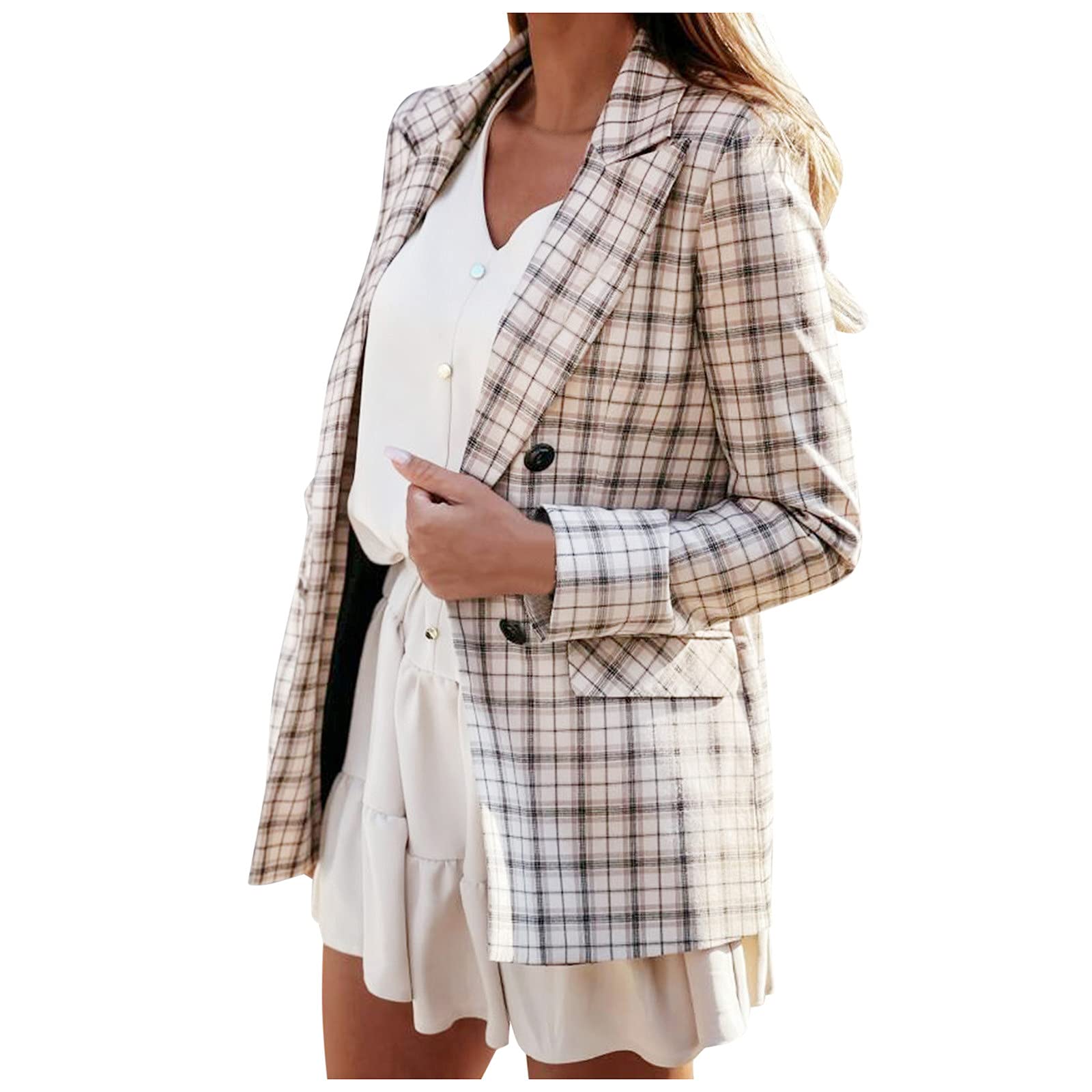 Women's Black Plaid Coat - Slim Lapel Winter Jacket for Fall & Winter | Warm Fashion Outerwear for Work, Dating & Holiday Outfits