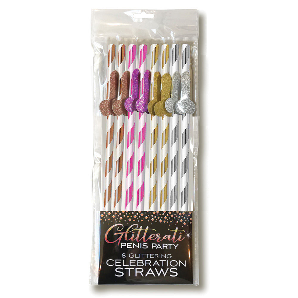 Glitterati Penis Party Glittering Tall Straws - 8 Pack Disposable Drinking Straws for Bachelorette Parties, Birthday Celebrations & Adult Events