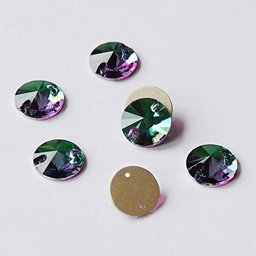 14mm & 16mm Round Strass Glass Crystal AB Rhinestones - Blue, Fuchsia, Rose Sew-On Sparkling Rhinestones for Dresses, Wedding Gowns & Costume Design (Pack of 16pcs) | Perfect for DIY Fashion, Bridal Accessories & Embellishments