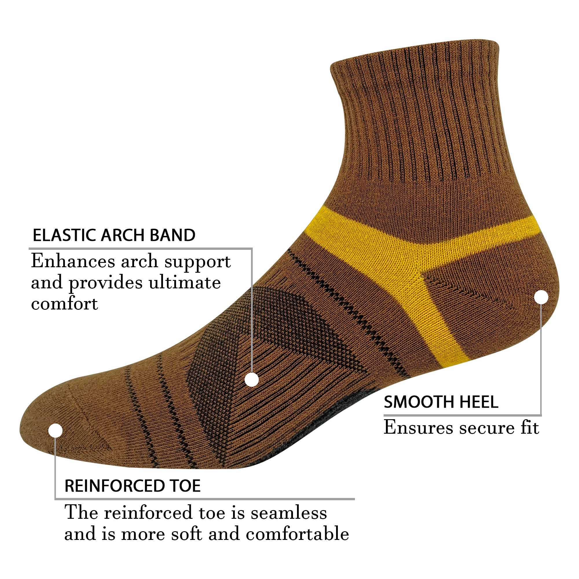 HaloYIYI Men's 5 Pack Athletic Ankle Socks - Breathable Performance Quarter Socks for Running, Gym & Sports - Low Cut Brown Socks for Men's Comfort & Support