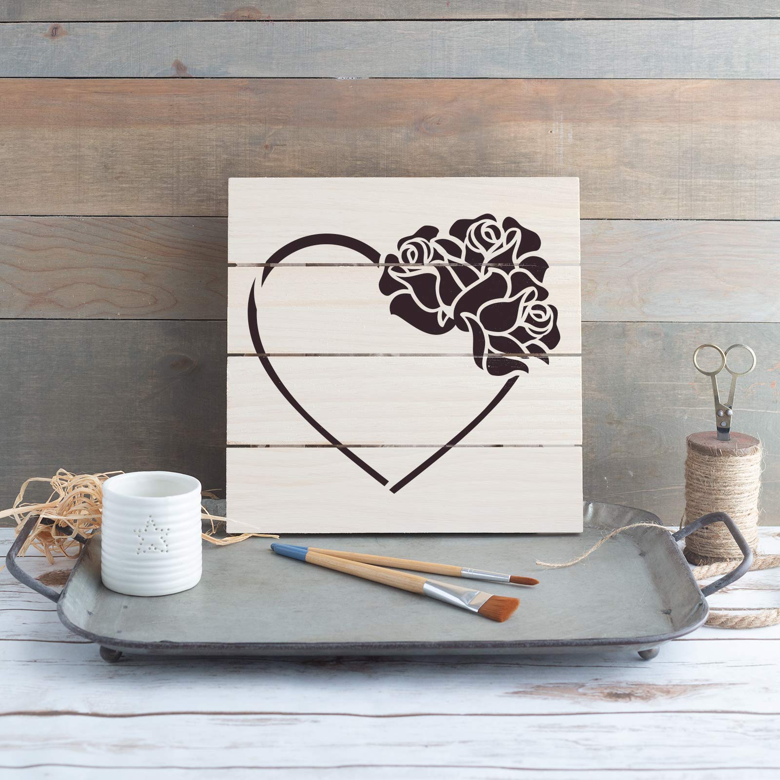 Heart with Roses Stencil - Romantic Love Design for DIY Crafts, Scrapbooking, and Home Decor