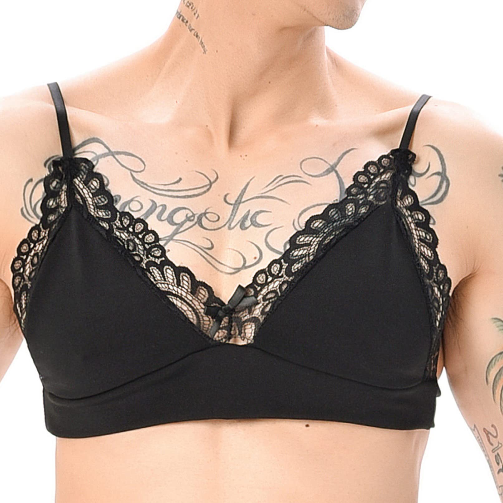 YiZYiF Men's Lace Bralette - Y-Back Training Bra for Crossdressers & Sissy Dressers - Comfortable Lingerie Top for Cosplay, Role Play & Gender Expression