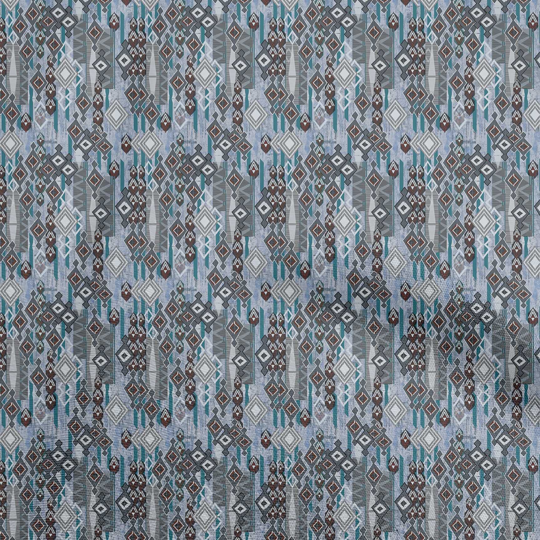 oneOone Velvet Dusty Blue Fabric - 58 Inch Wide Kilim Printed Sewing Material for DIY Clothing, Upholstery & Home Decor | Premium Soft Velvet Fabric by The Yard for Crafts, Dresses & Pillows