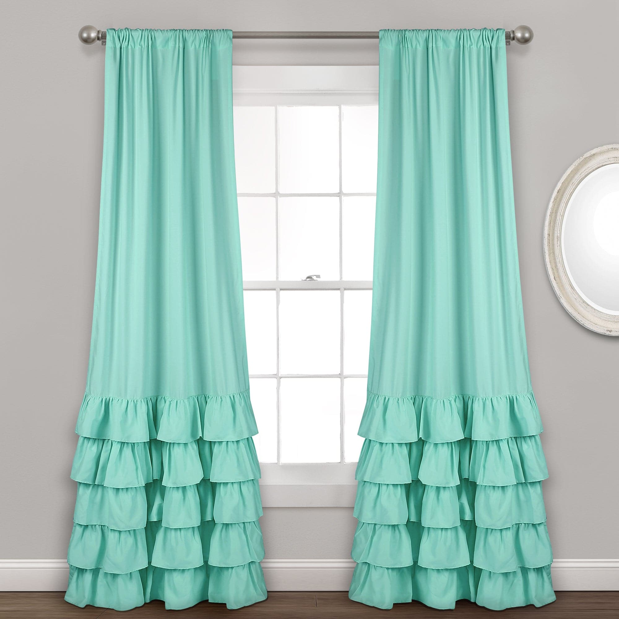 Allison Ruffled Window Curtain Panels Set - Elegant Sheer Voile Drapes for Living Room, Bedroom & Nursery - Light Filtering Privacy Curtains with Floral Lace Trim (Set of 2 Panels)