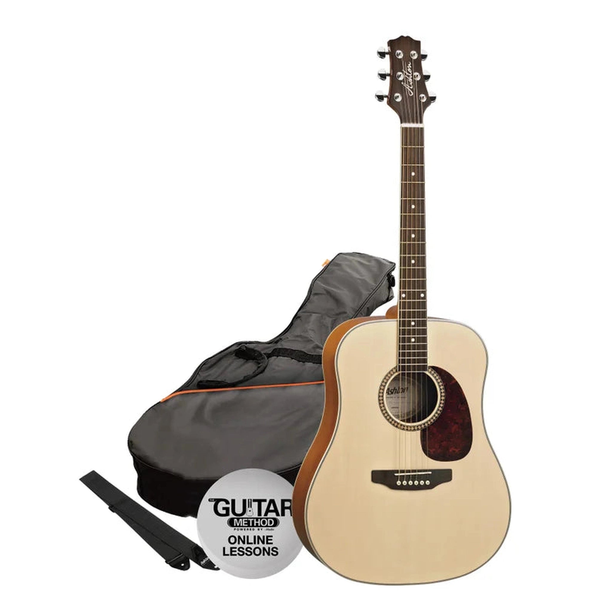 Ashton D25NTM Acoustic Guitar Pack with Case, Strap, and Tuner - Perfect for Beginners, Campfires, and Live Performances