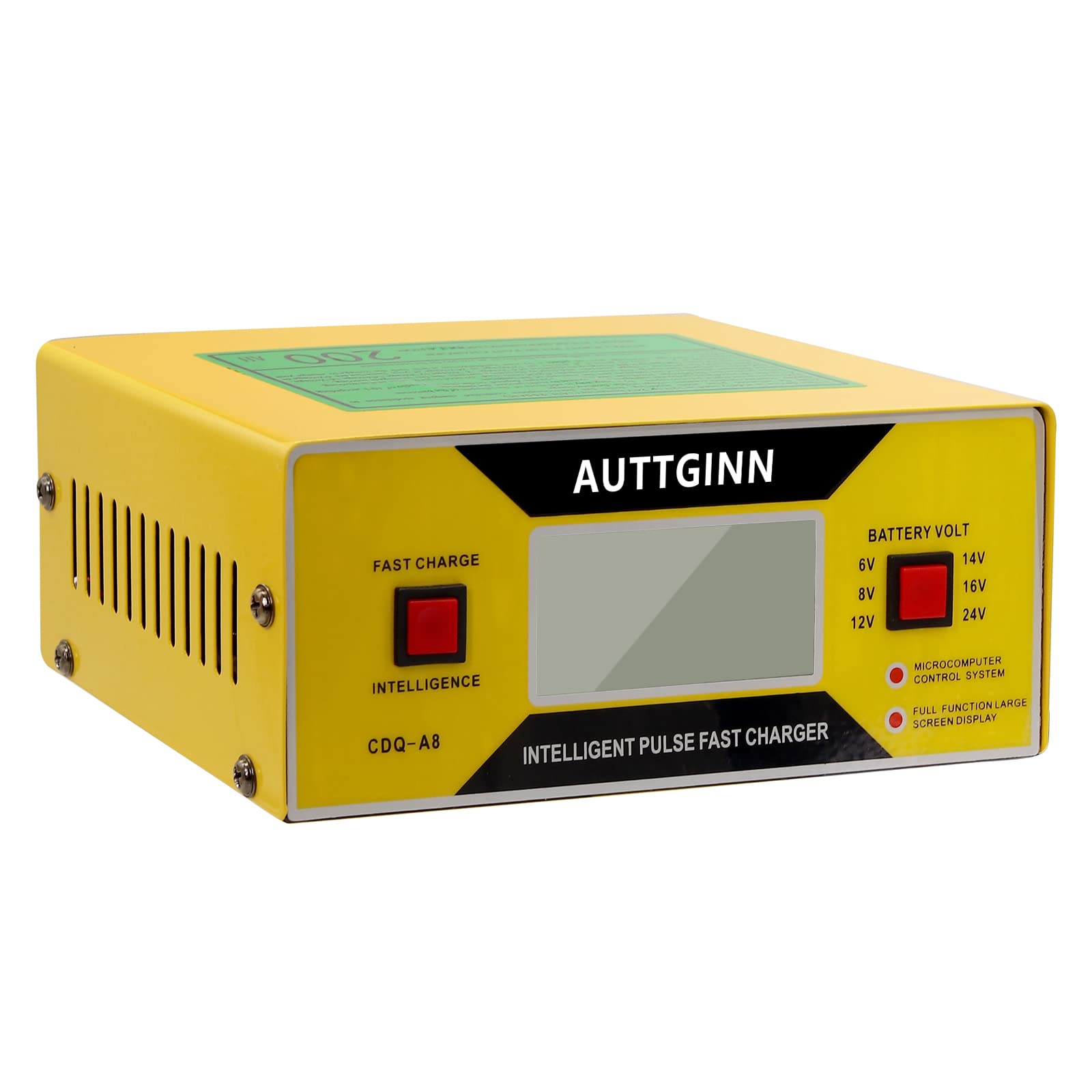 AUTTGINN 6V/8V/12V/14V/16V/24V Smart Adjustable Car Battery Charger 0-10A with Upgraded Cable Clamps - Trickle Charger & Battery Maintainer for Golf Cart, Car, RV, Marine, Motorcycle - Perfect for Winter Storage & Long-Term Vehicle Maintenance