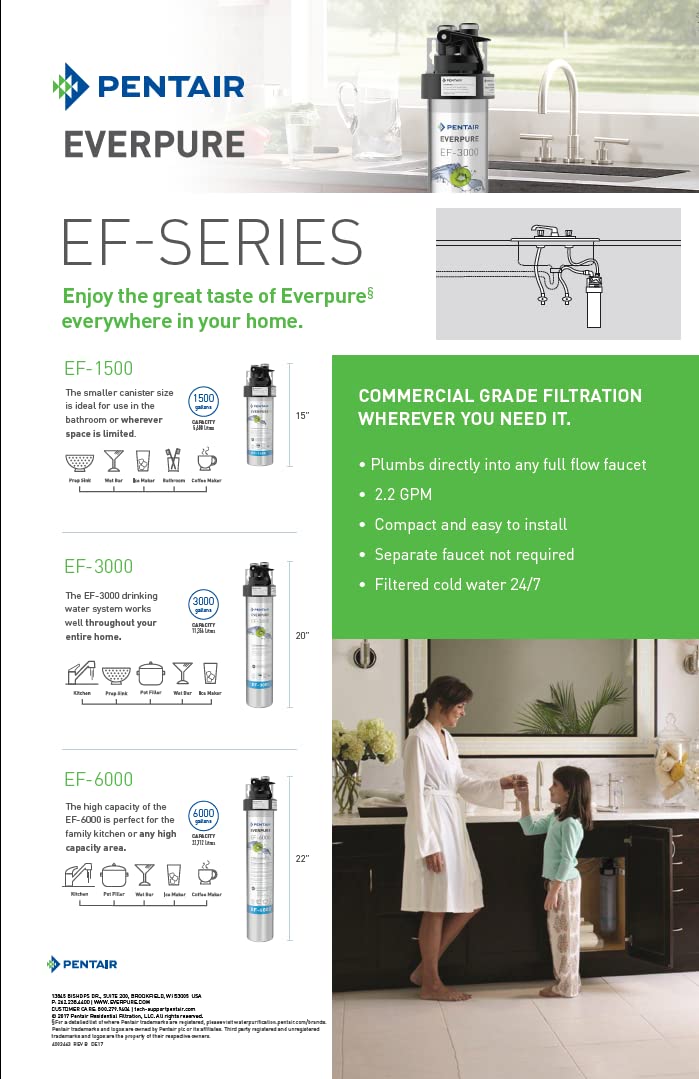 Pentair Everpure EF-1500 Quick-Change Water Filter Cartridge Replacement - NSF Certified Lead Reduction (EV985850) | 1500 Gallon Capacity & 0.5 Micron Filtration | Compatible with Everpure EF-1500 Drinking Water Systems | Ideal for Home, Office & Commercial Use