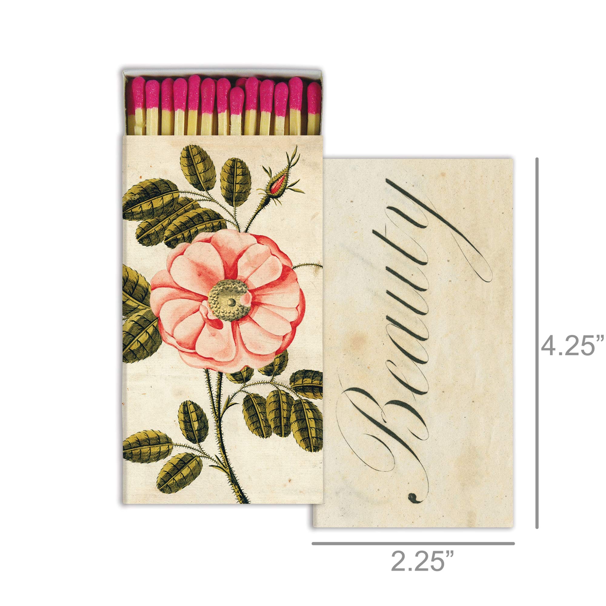 HomArt Floral Match Box Set - 2 Large with Long Matches for Candles & Fireplaces