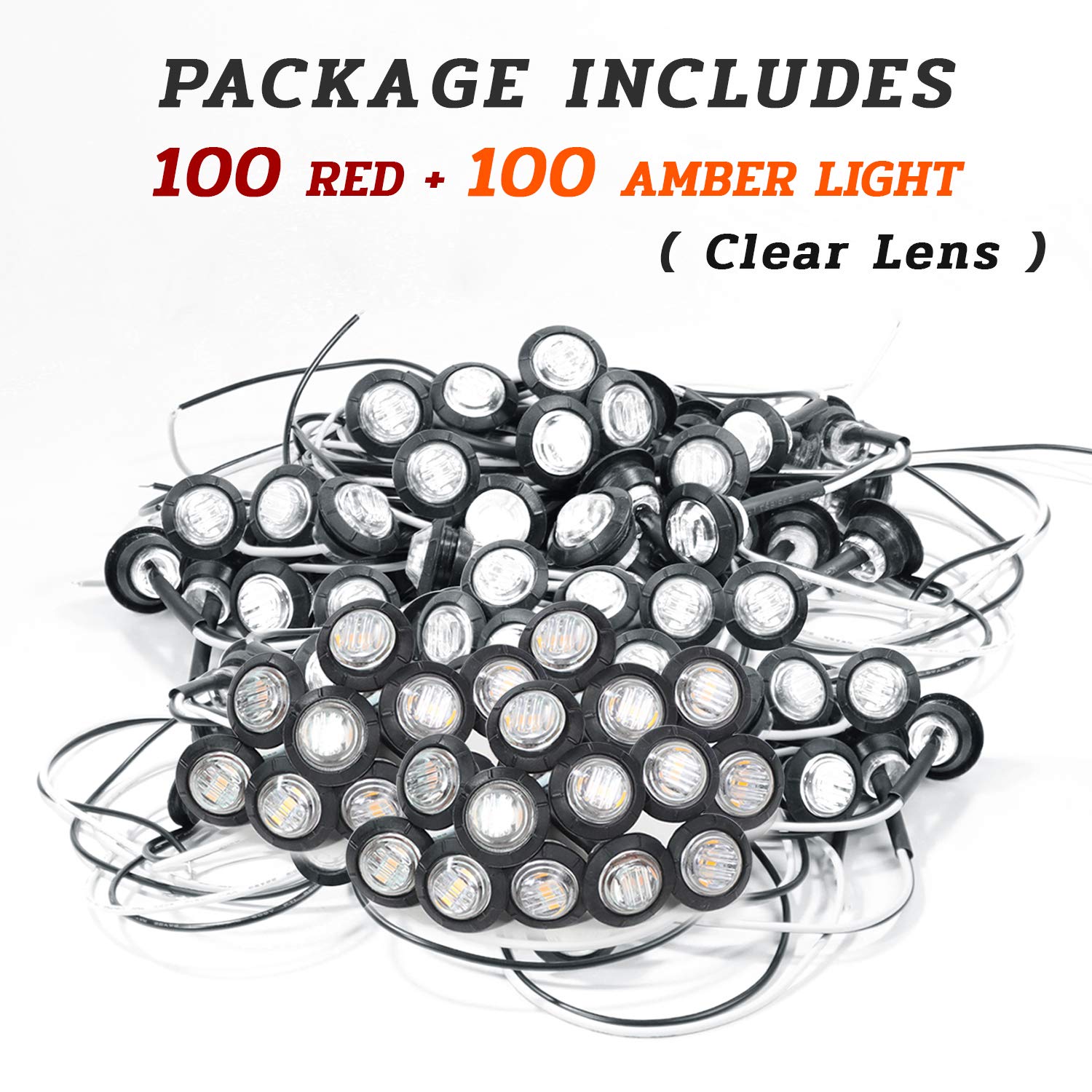 MADCATZ 3/4 Inch Clear Lens LED Side Marker Lights - 100 Amber & 100 Red Flush Mount for Trailer, Truck, Bus, Car - 12V DC - Durable & Bright Indicator Lights for Road Safety & Night Visibility