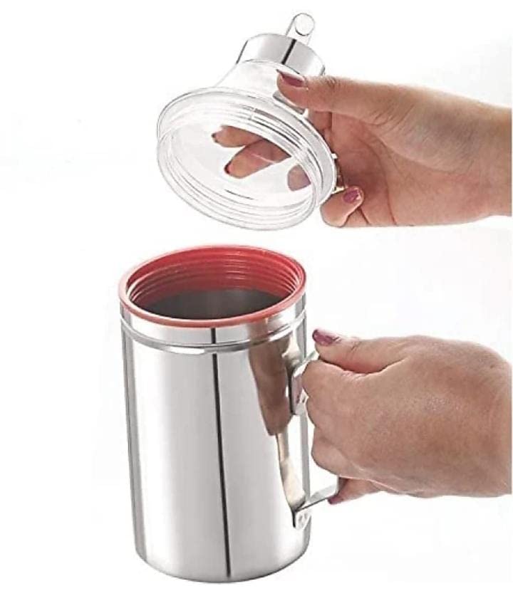 ATROCK 1L Stainless Steel Oil Dispenser with Handle - 2-Piece Silver Oil Bottle Set for Kitchen, Restaurant & Bar | Durable Oil Pourer, Container & Can for Cooking, Salad Dressing & Frying