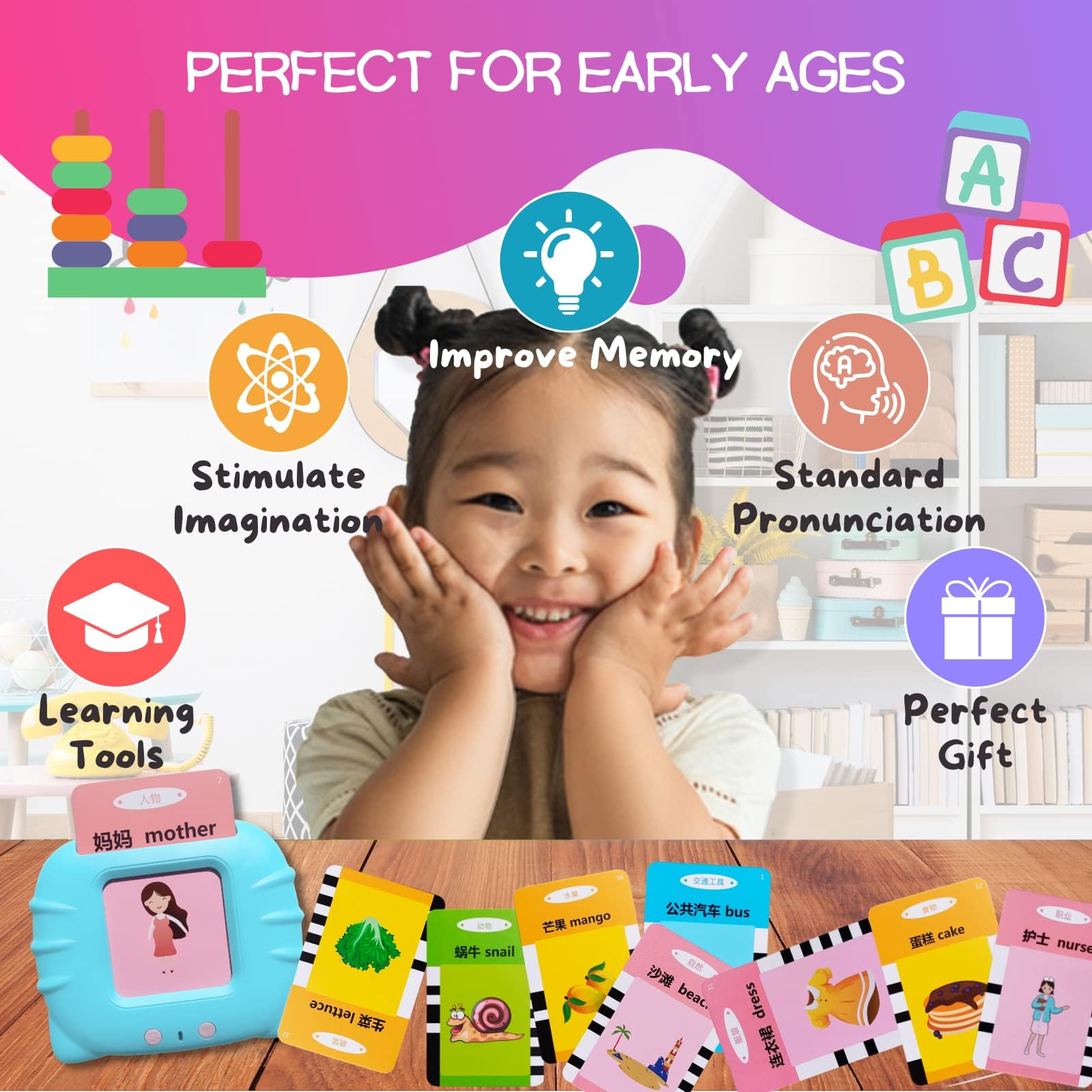 ZeenKind Bilingual English Chinese Talking Flash Cards for Kids Ages 2-6 | 224 Sight Words Learning Toy with Audio | Early Education Speech Development Flashcards (112 Cards) | Perfect for Homeschooling & Travel Learning Activities
