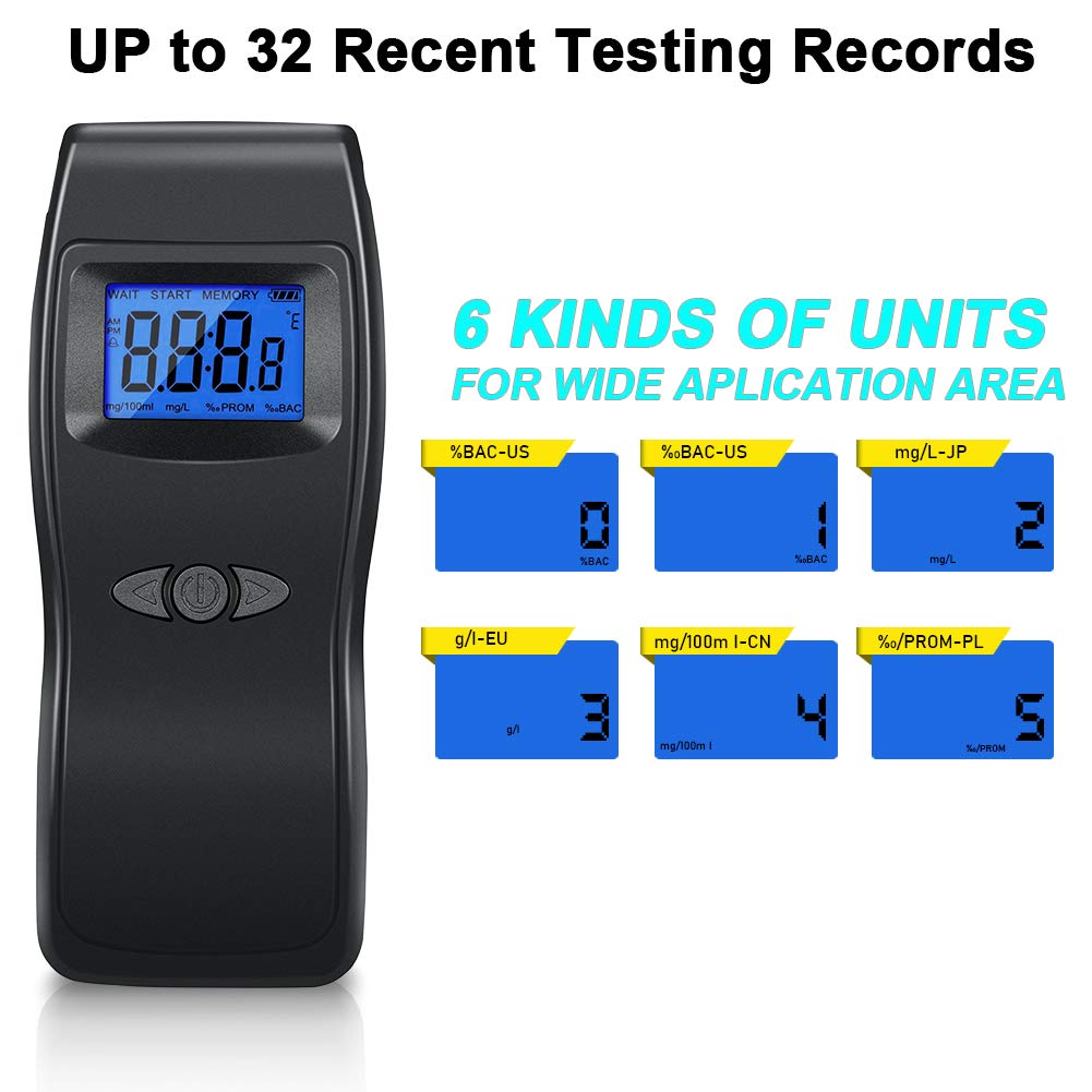 Professional Digital Breathalyzer - USB Rechargeable Alcohol Tester with LCD Display & 10 Mouthpieces | Accurate BAC Detection for Personal, Workplace & Law Enforcement Use