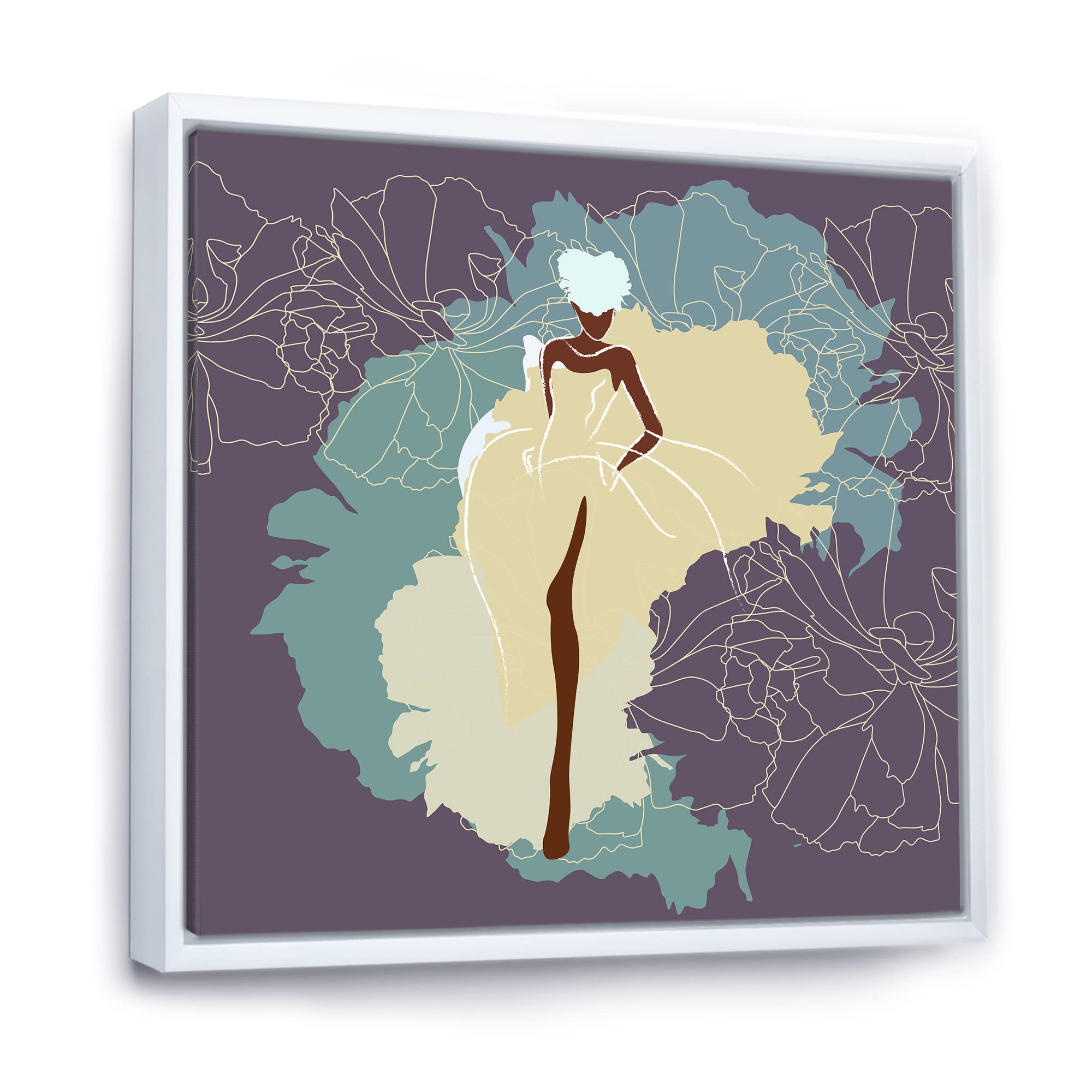 African American Bride in Elegant Wedding Dress - Modern Framed Canvas Wall Art Print for Home Decor, Living Room, Bedroom & Wedding Gift