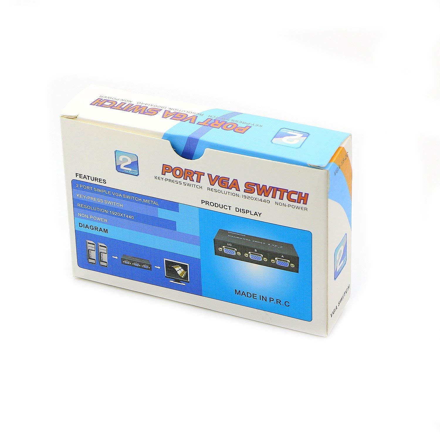 2-Port Manual VGA Splitter - Connect 2 PCs to 1 Monitor & Speaker System | Ideal for Office, Gaming & Home Theater Setups