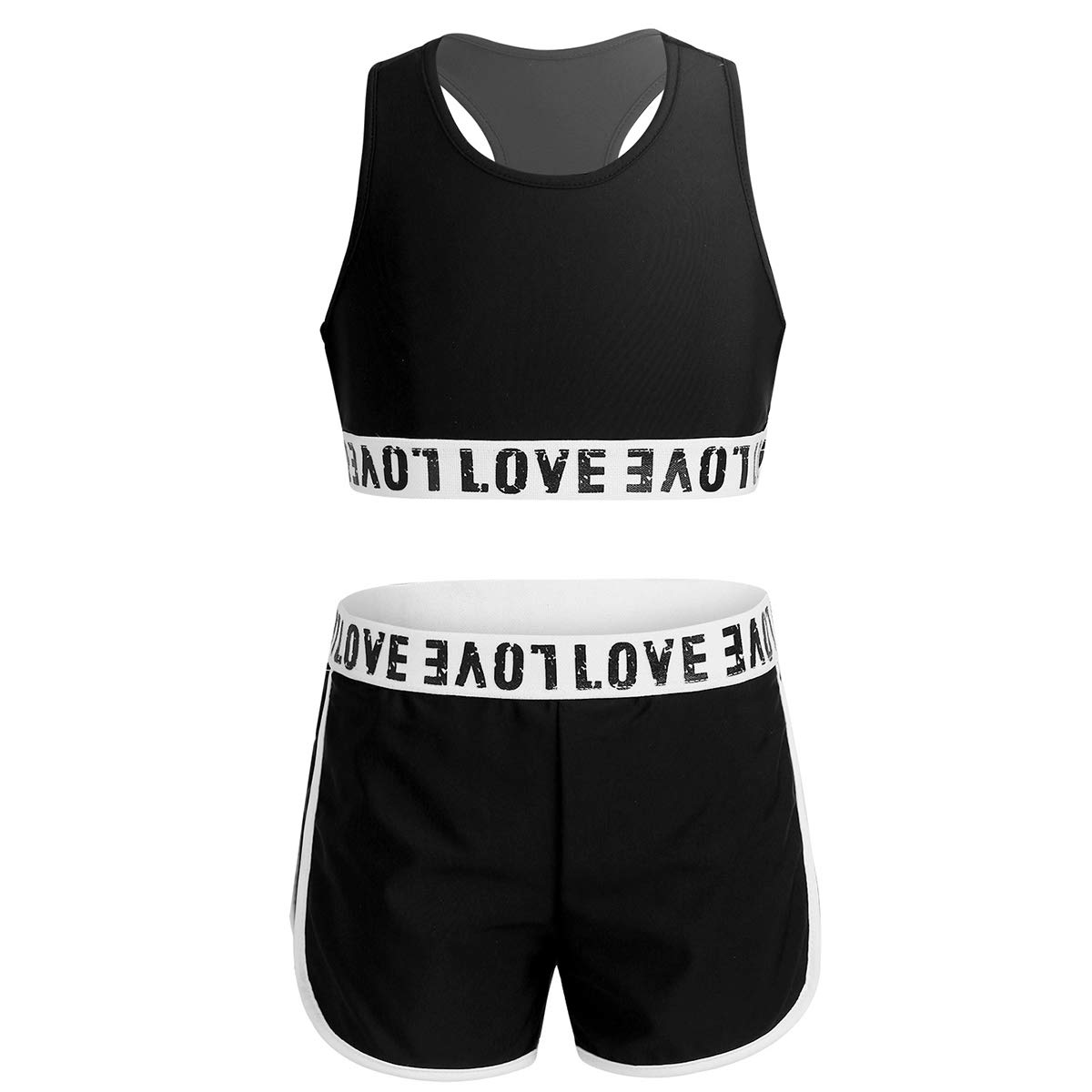 dPois Girls' 2-Piece Workout Outfit - Short Sleeve Crop Top & Boy Cut Shorts Set for Gym, Dance, Yoga, and Sports