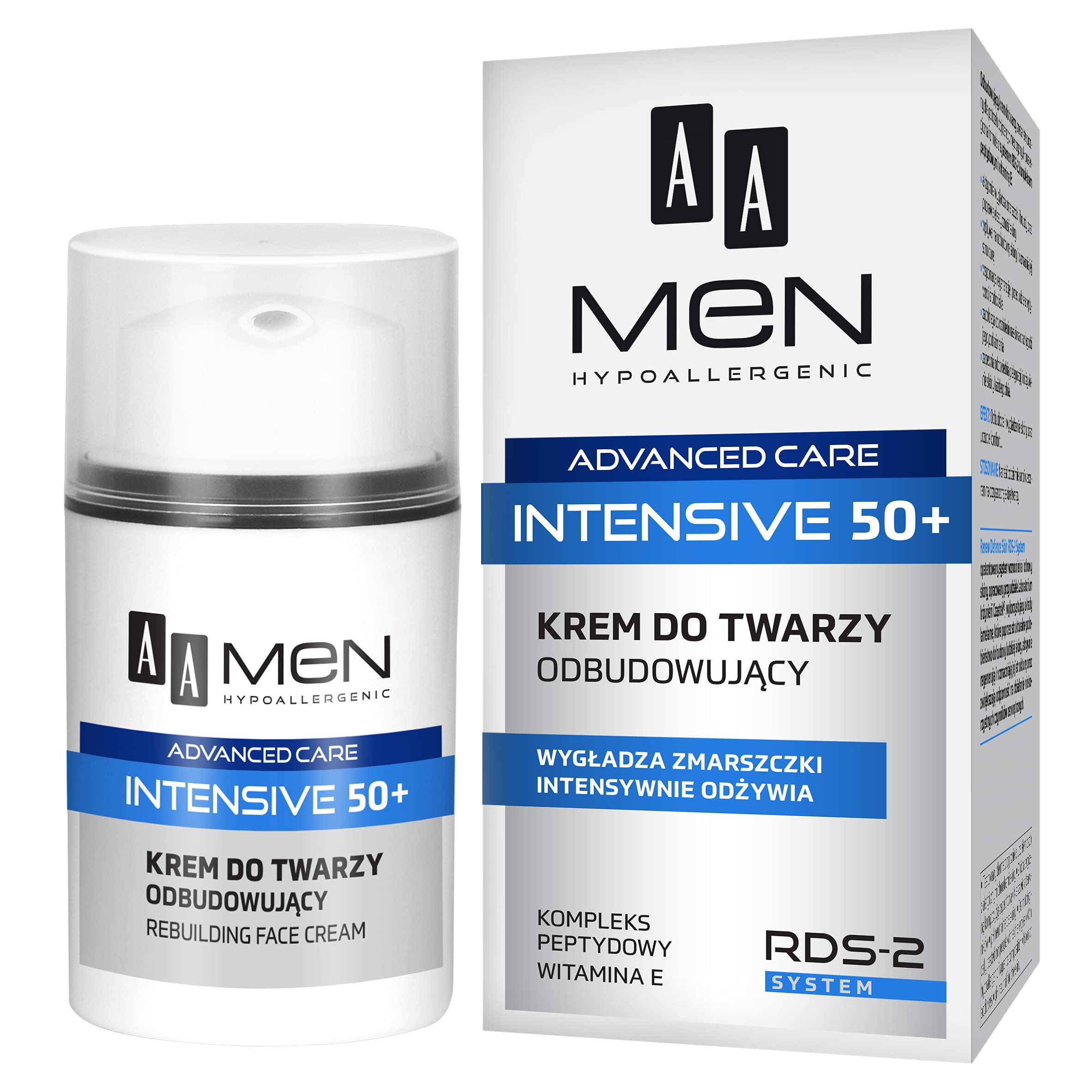 AA Men Advanced Care Intensive 50+ Anti-Aging Face Cream - 50ml | Rebuilding Moisturizer for Mature Skin | Daily Hydration & Wrinkle Reduction for Men Over 50