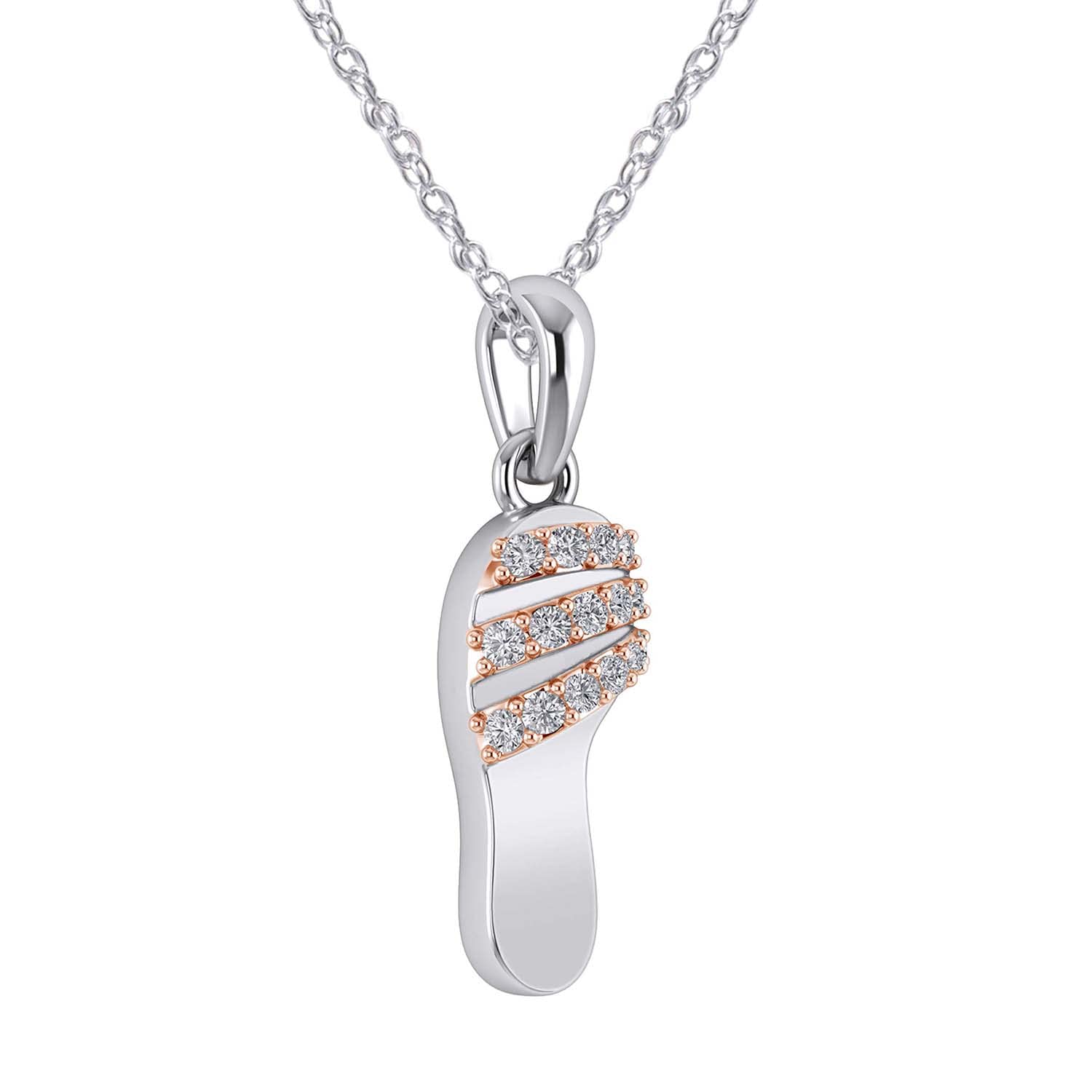 14K Gold Flip Flop Pendant Necklace with Diamond Accents - 18