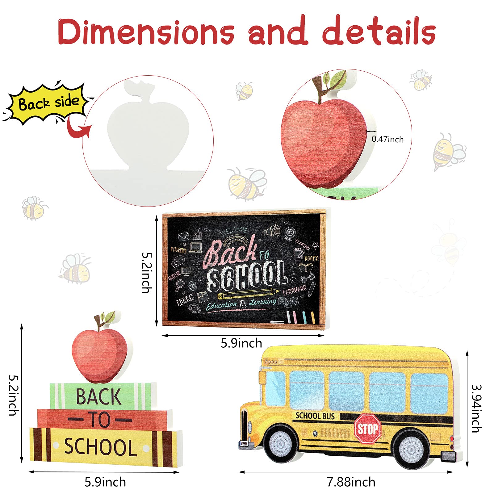 3-Piece Wooden Back to School Table Centerpiece Set - Teacher Appreciation & First Day of School Decor - Classroom Party Supplies for School Decorations - Perfect for Teacher Gifts, Classroom Celebrations & Welcome Back Events