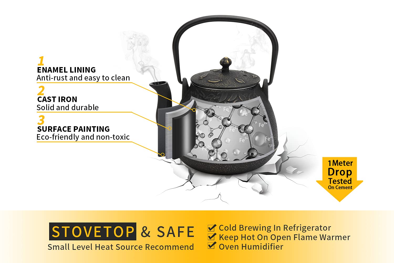 Premium Japanese Cast Iron Tea Kettle - 40oz (1200ml) Stovetop Safe Teapot with Removable Infuser for Loose Leaf Tea, Black - Perfect for Home Brewing, Tea Ceremonies & Cozy Afternoons
