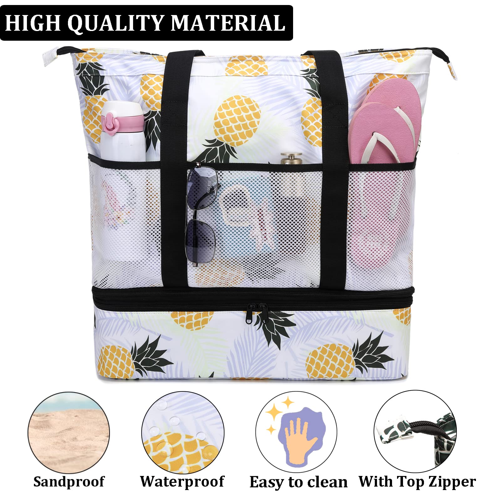 Waterproof Sandproof Beach Tote Bag for Women - Large Cooler Tote with Zipper for Pool & Travel