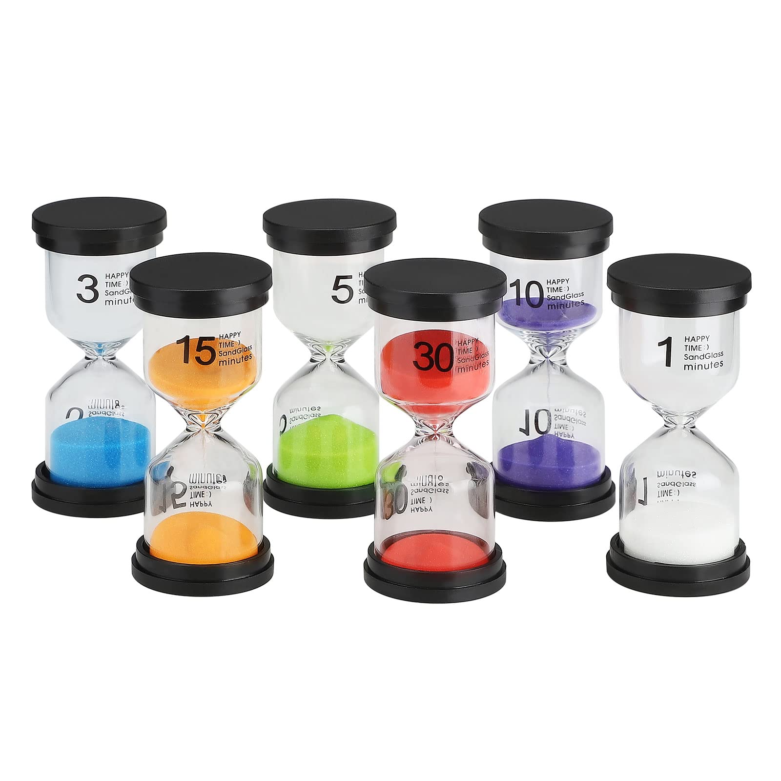 Colorful Hourglass Sand Timer 1/3/5/10/15/30 Minutes - Kids Tooth Brushing Timer, Classroom & Kitchen Decor, Home Office Sand Clock for Games & Productivity