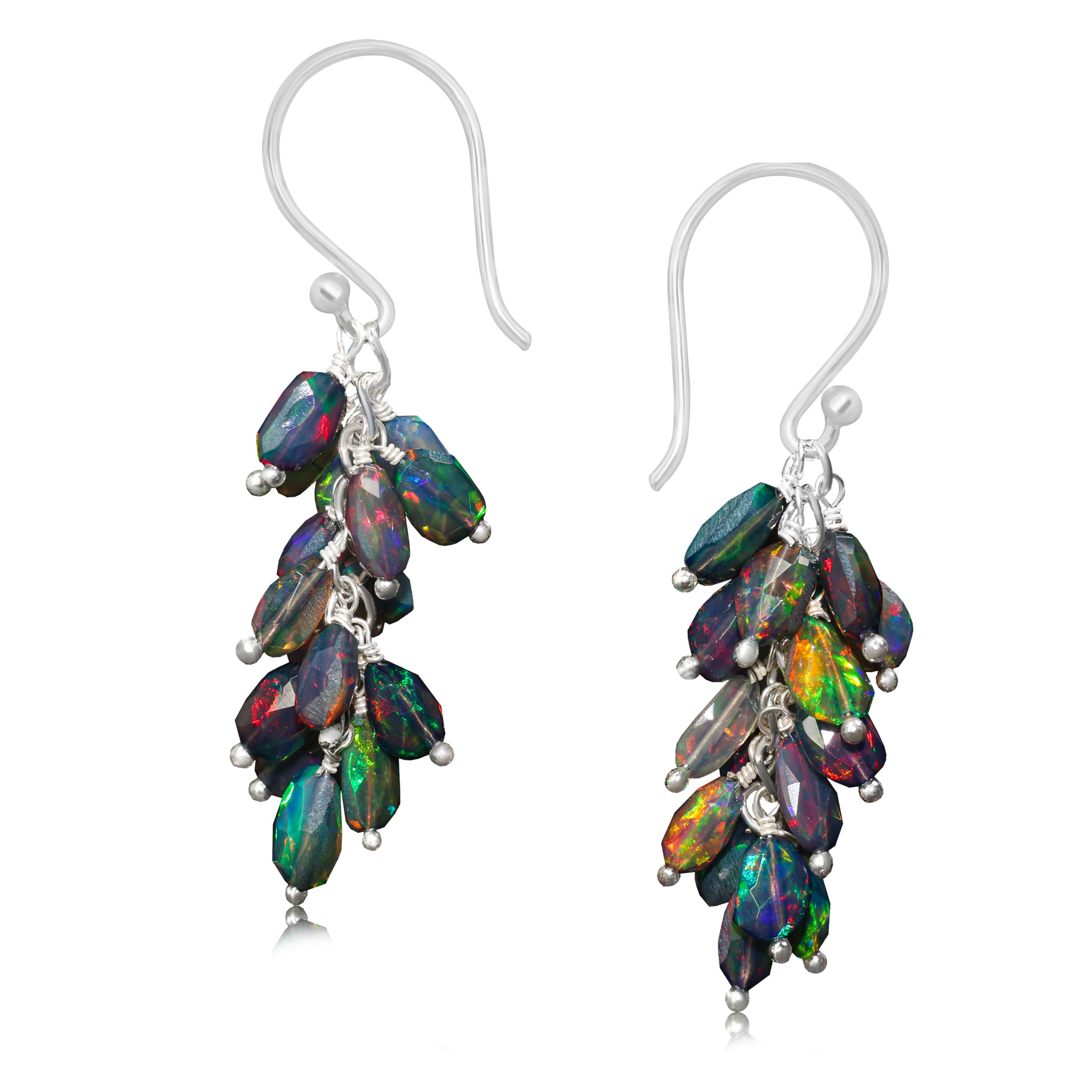 Natural Black Opal Faceted Beaded Cluster Earrings for Women | Handmade Bohemian Jewelry | Perfect for Parties, Weddings & Special Occasions
