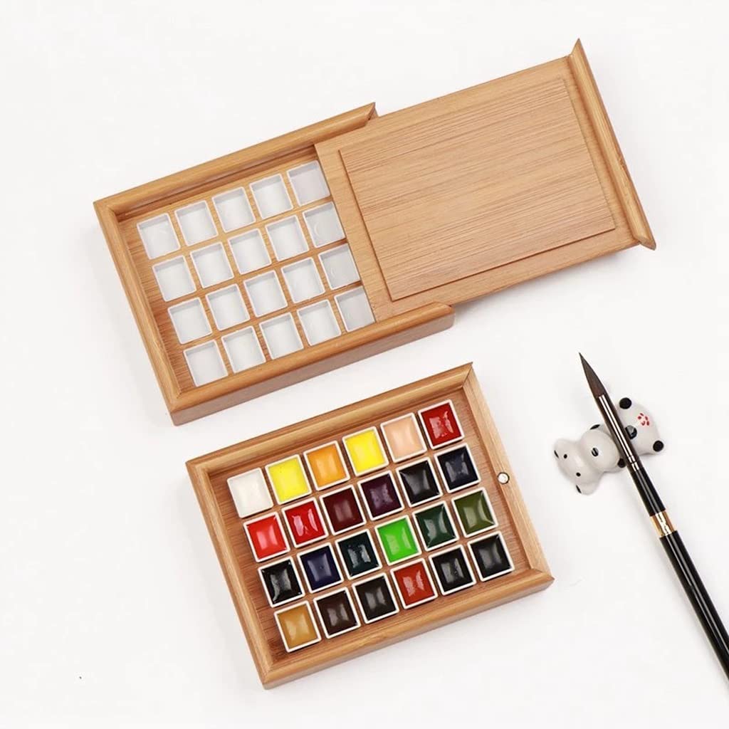 LEIGE Empty Bamboo Paint Palette with Lid - Portable Watercolor Paint Tray Storage Box for 24/36 Half Pans - Eco-Friendly Artist Painting Supplies (Size B) - Perfect for Outdoor Sketching & Studio Art Projects